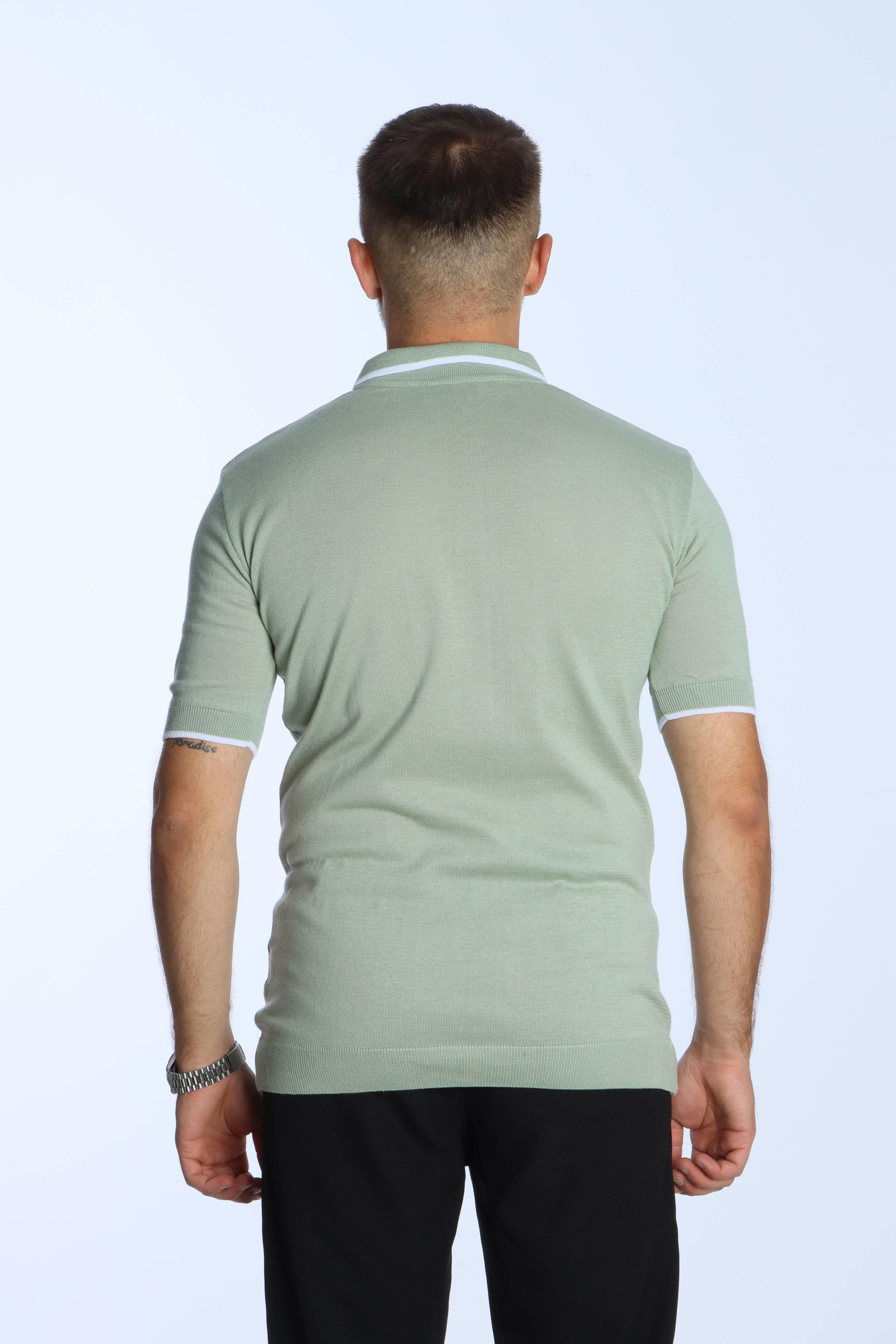 Marco Yakalı Fermuarlı Triko Tshirt Mint Yeşili