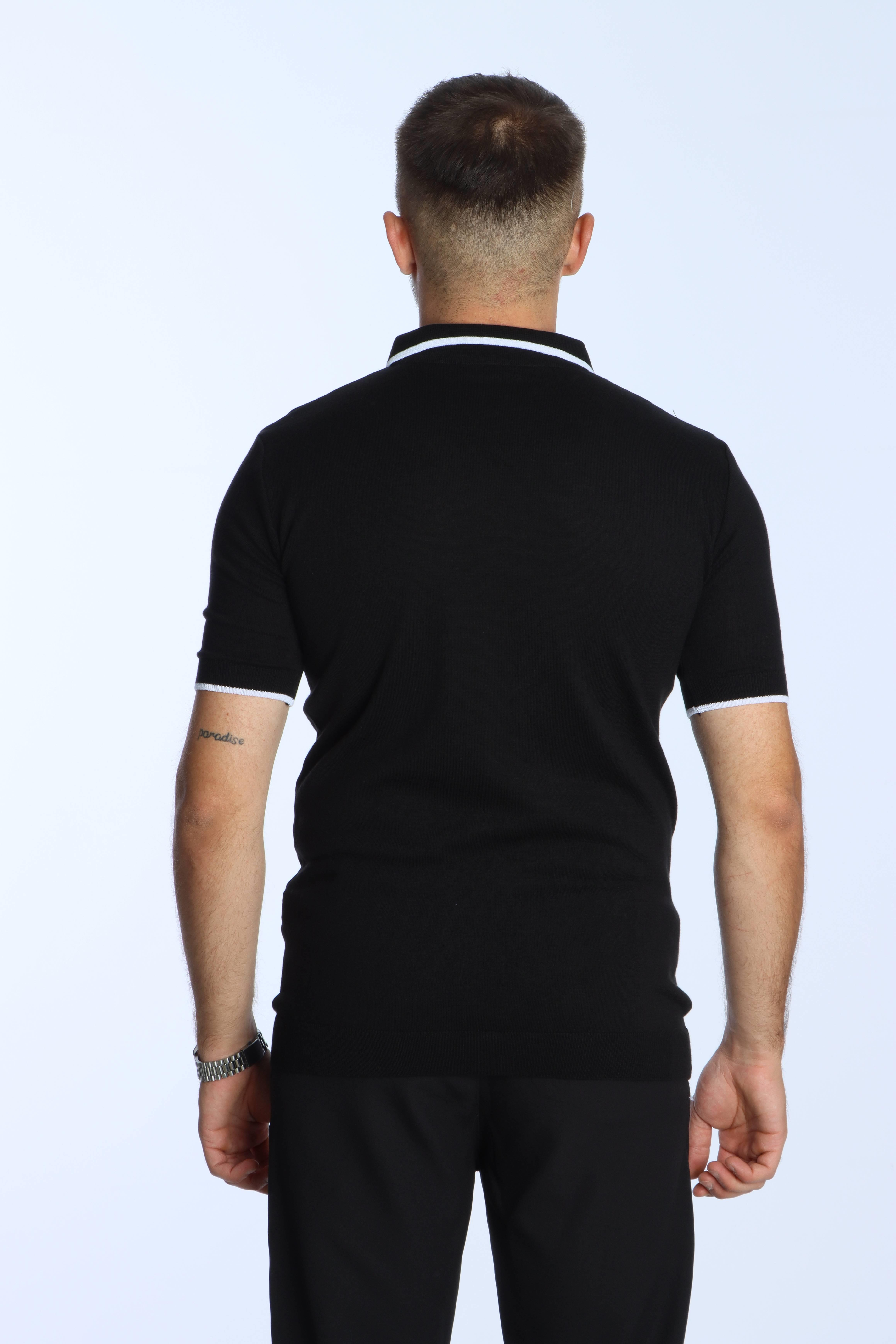 Marco Yakalı Fermuarlı Triko Tshirt Siyah