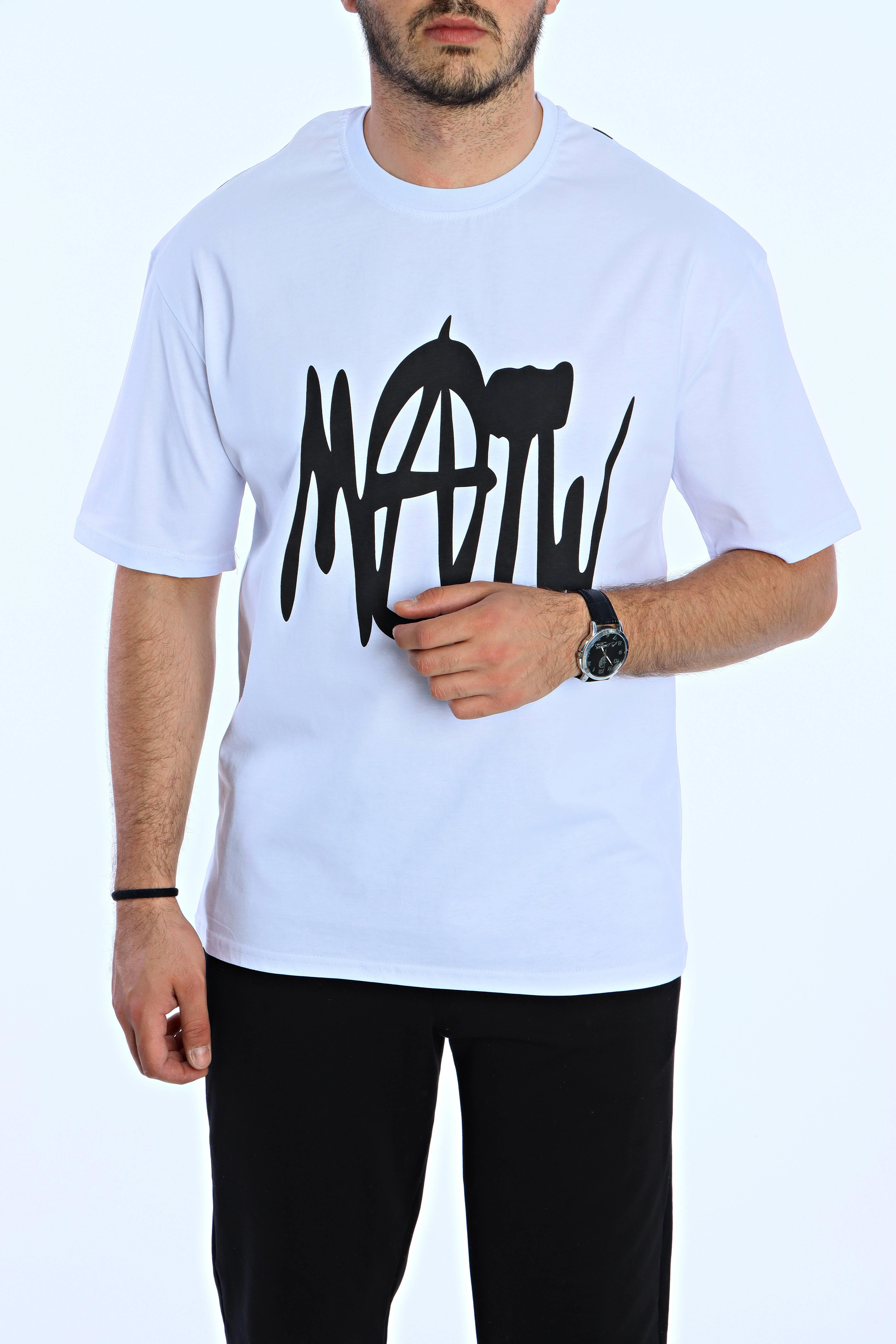 Now  Baskılı Oversize Tişört Beyaz
