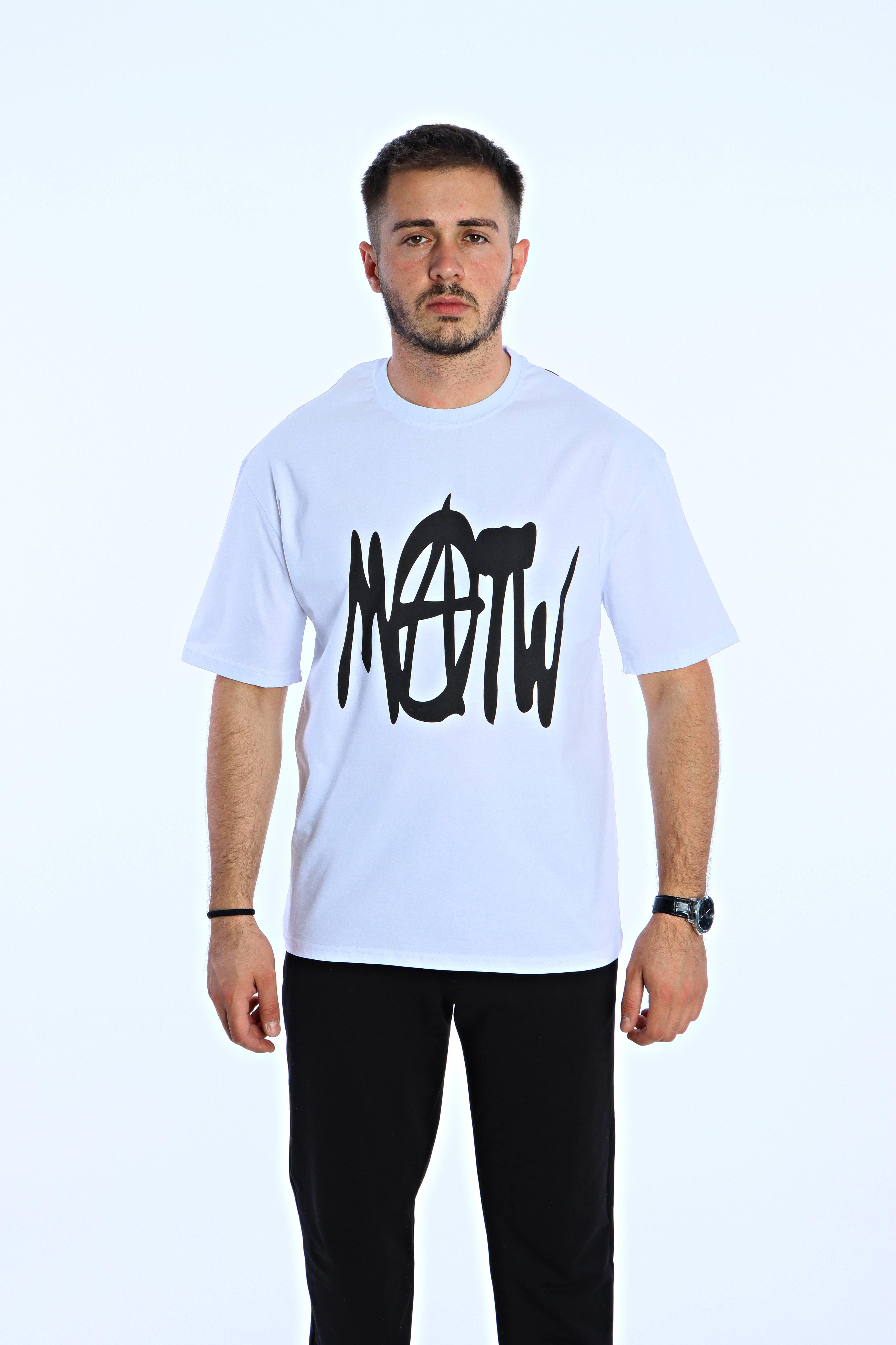 Now  Baskılı Oversize Tişört Beyaz