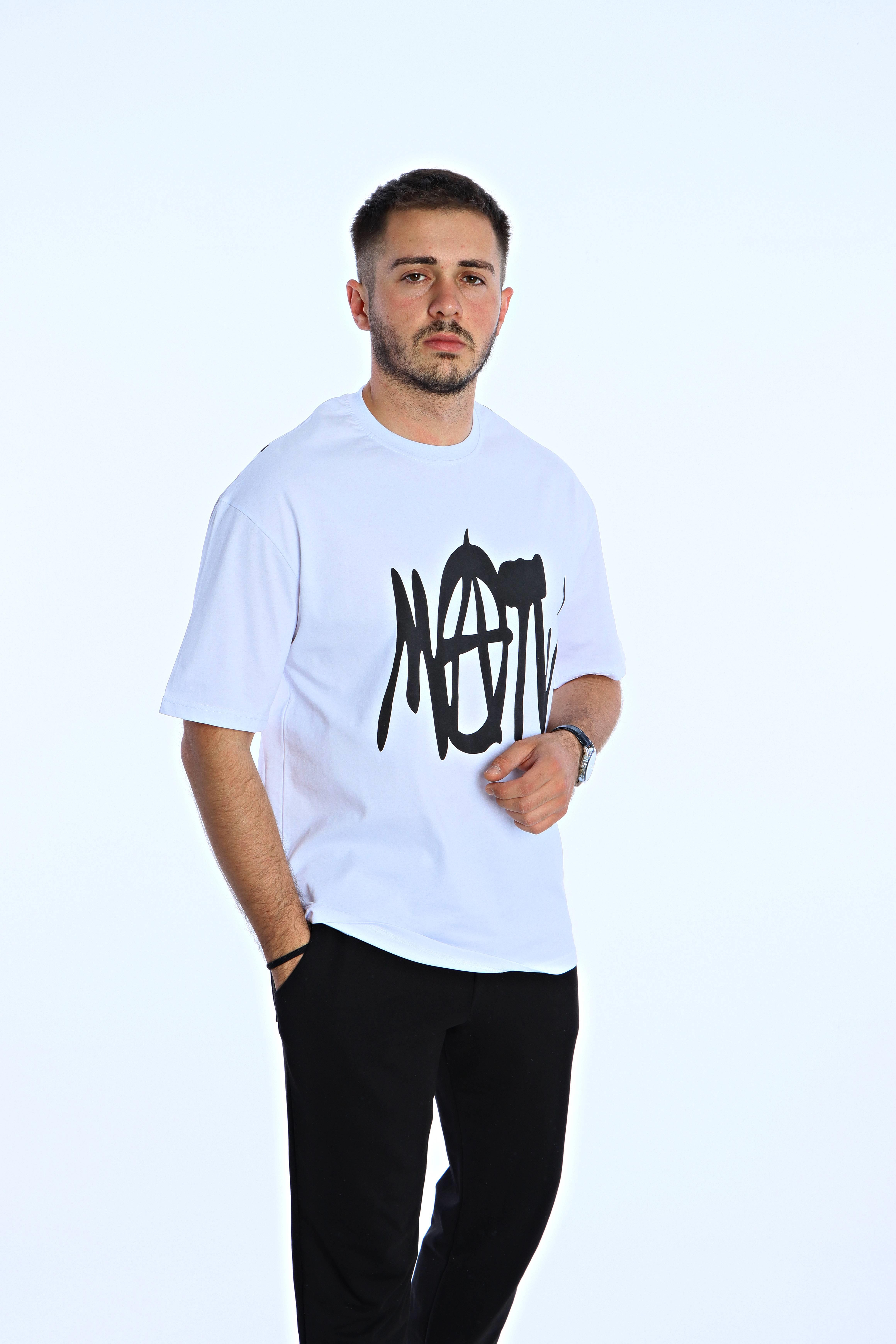 Now  Baskılı Oversize Tişört Beyaz
