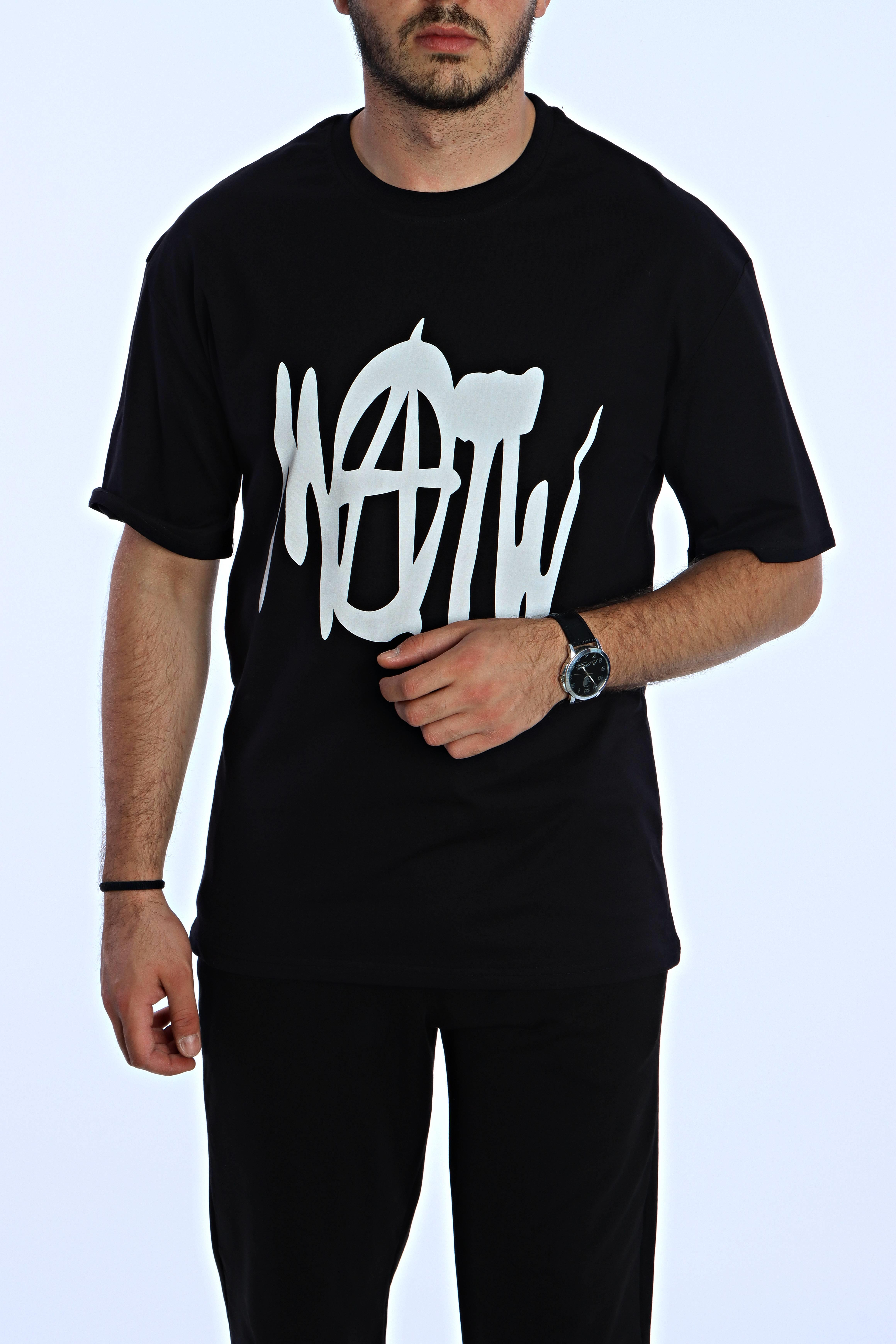 Now  Baskılı Oversize Tişört Siyah