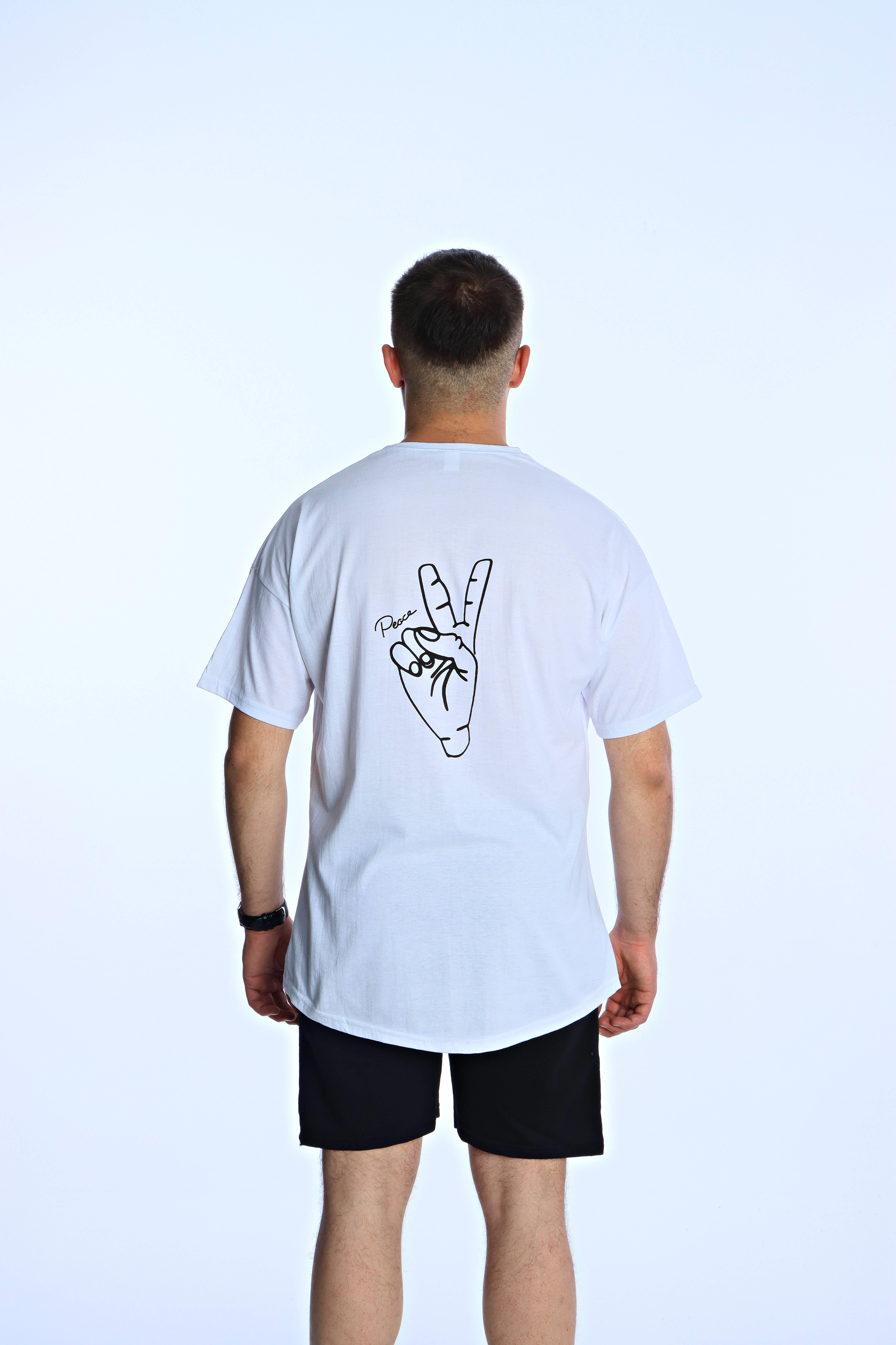Peace Baskılı Şort Takım Beyaz