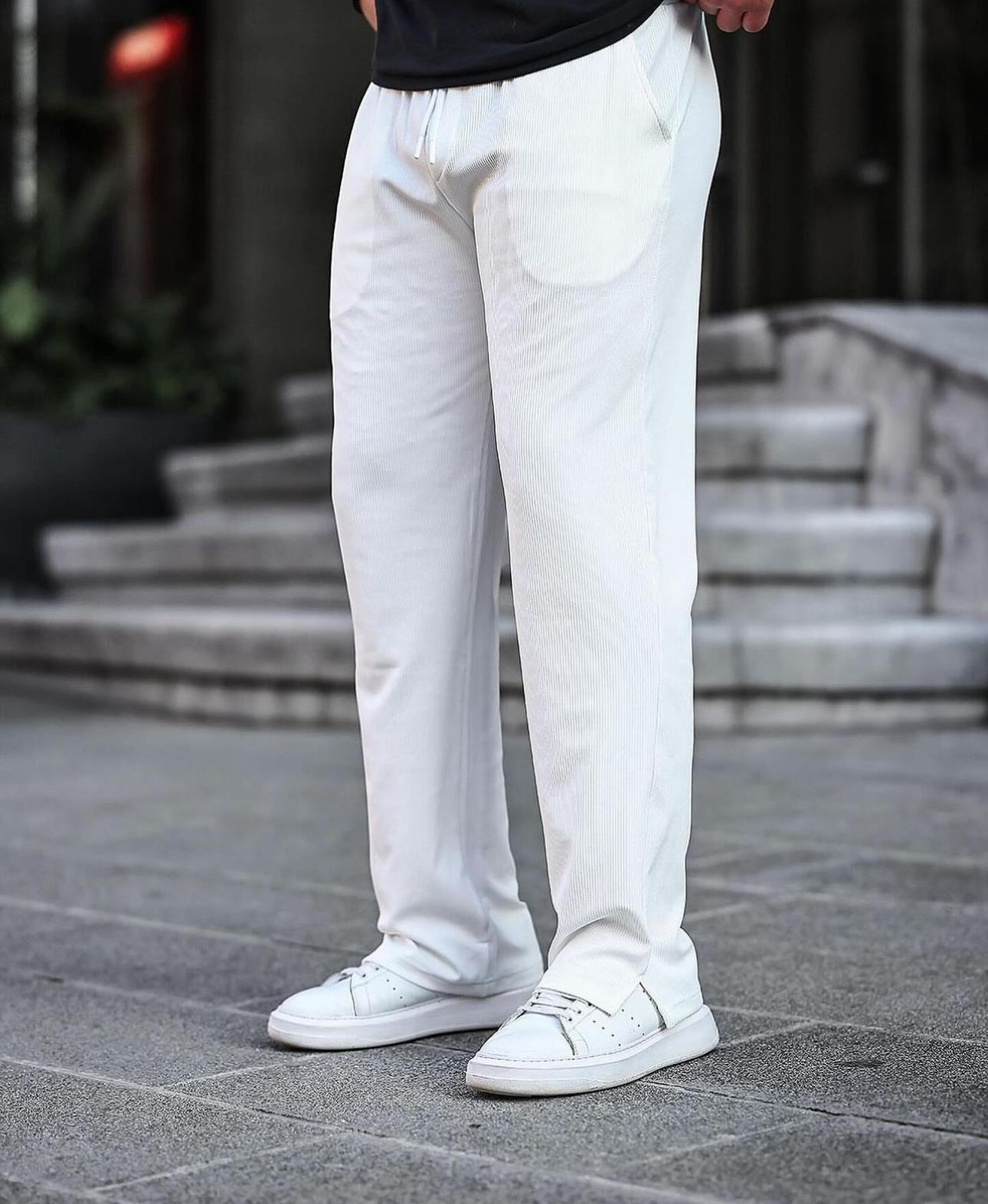 Tmb Fitilli Yırtmaçlı Baggy Eşofman Beyaz