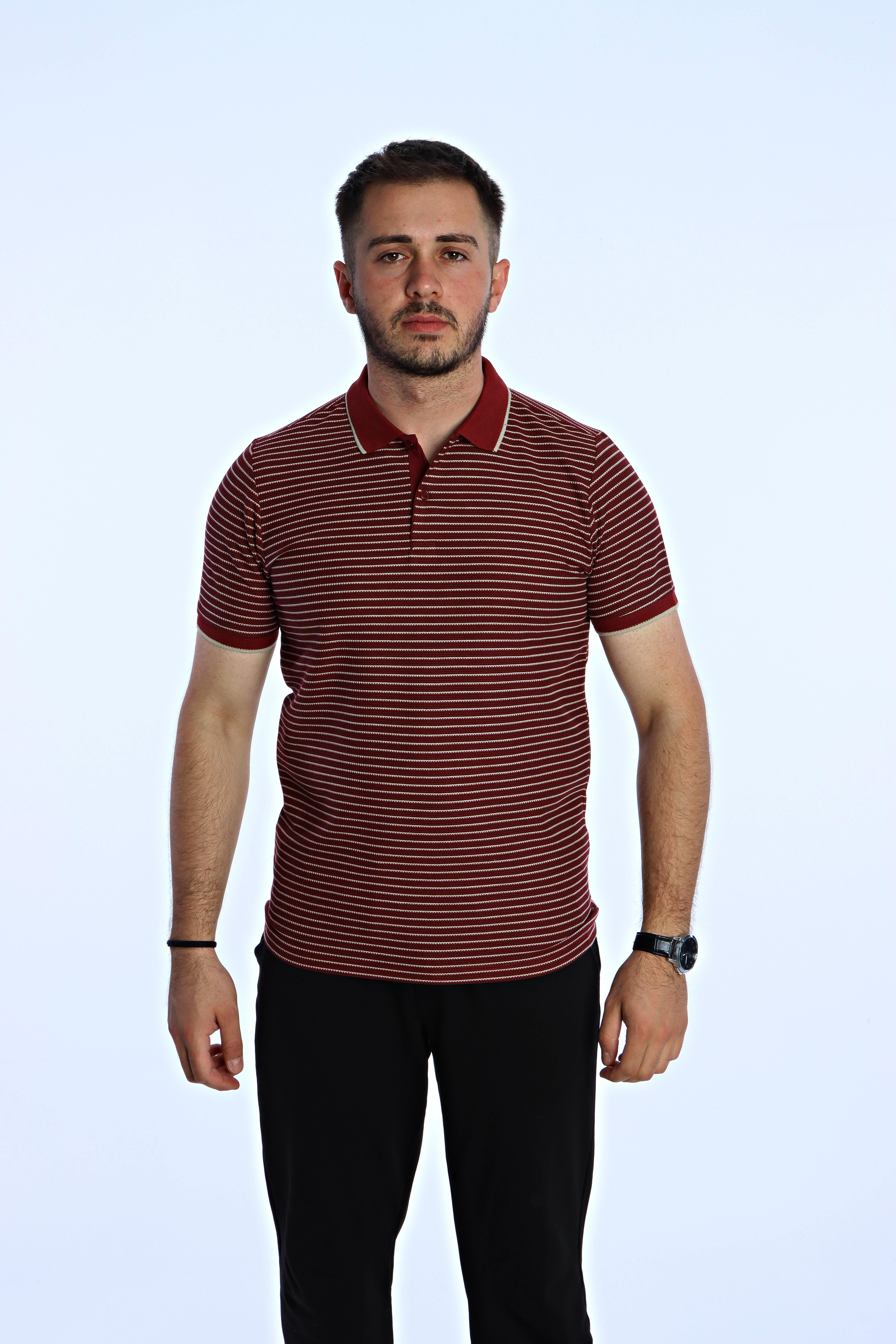 Use Club 1015 Çizgili Polo Yaka Tshirt Bordo