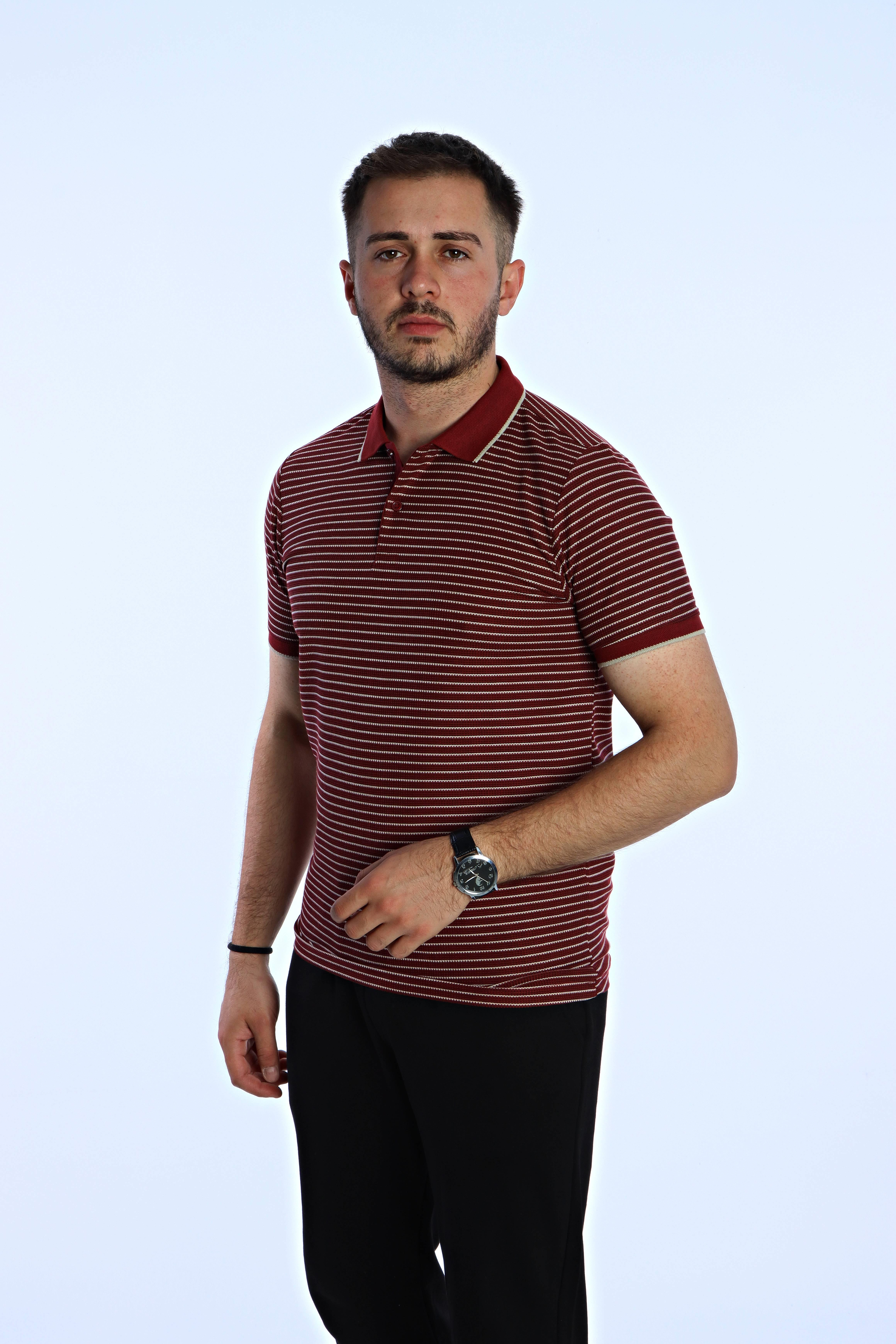 Use Club 1015 Çizgili Polo Yaka Tshirt Bordo