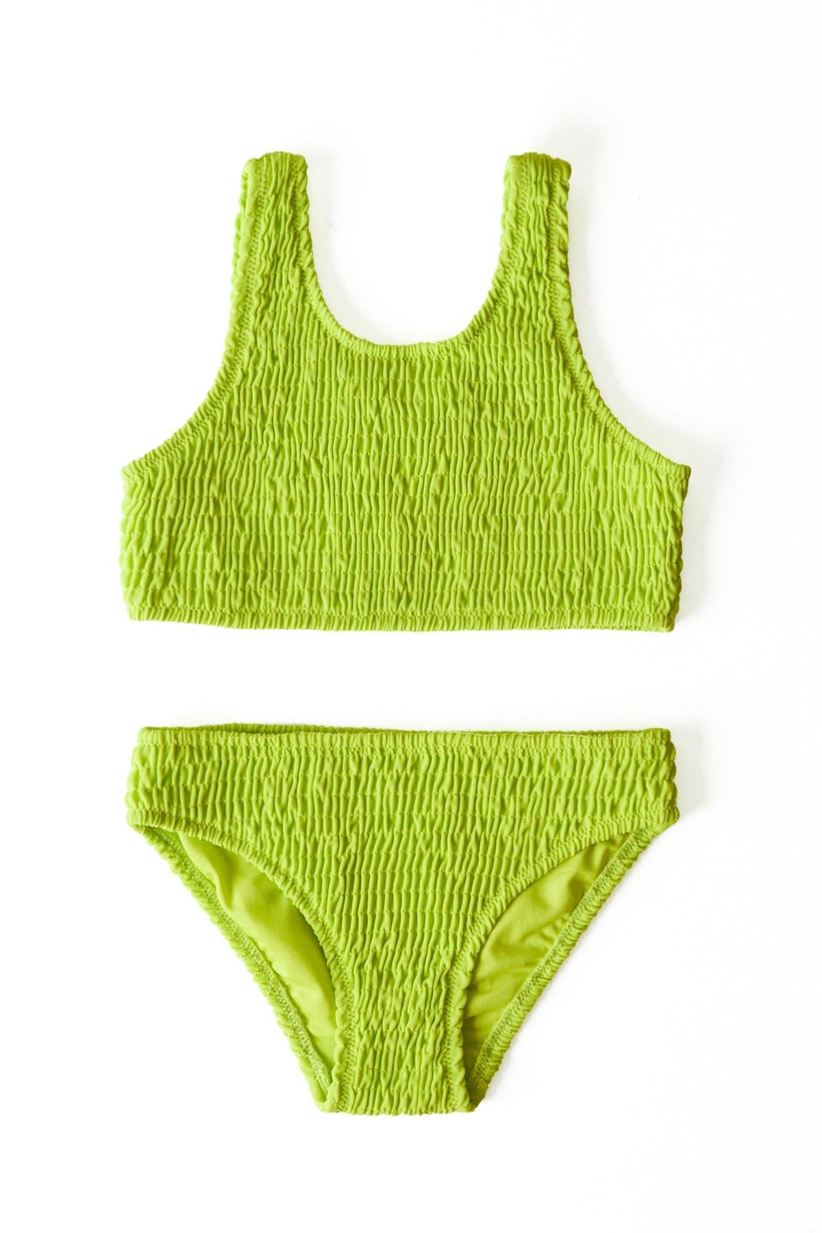 Kız Çocuk Yeşil Renkli Gipe Detaylı Bikini Takım