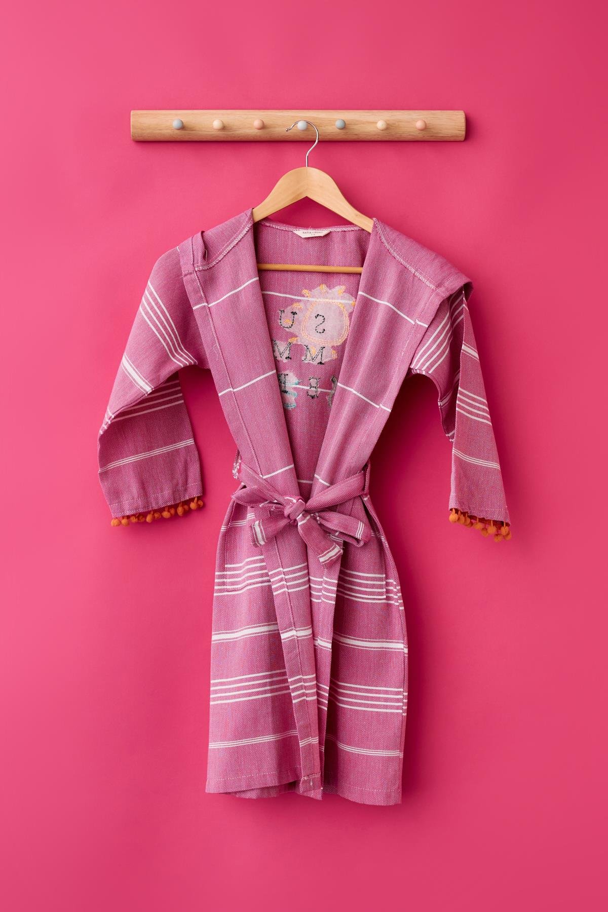 Kız Çocuk Pembe Renkli Summer Yazılı Peştemal Bornoz