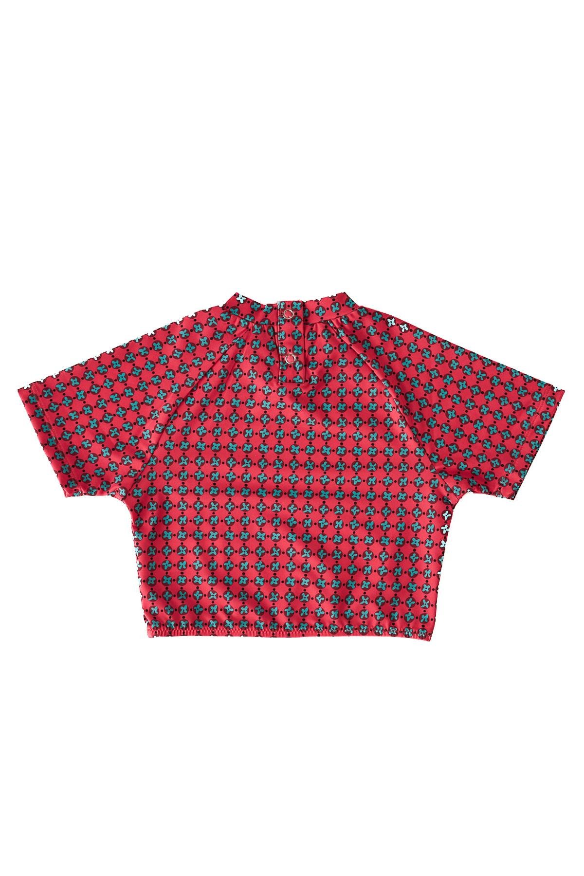 Kız Çocuk Kırmızı Renkli Yonca Desenli Crop