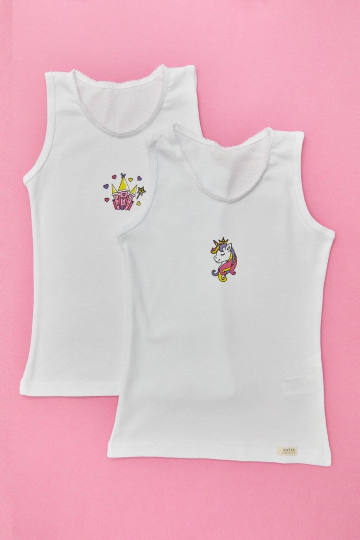 2 li Paket Unicorn Kız Çocuk Atlet Beyaz/Beyaz