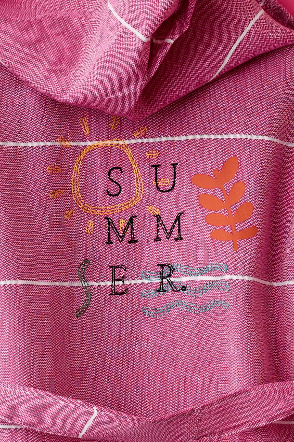 Kız Çocuk Pembe Renkli Summer Yazılı Peştemal Bornoz
