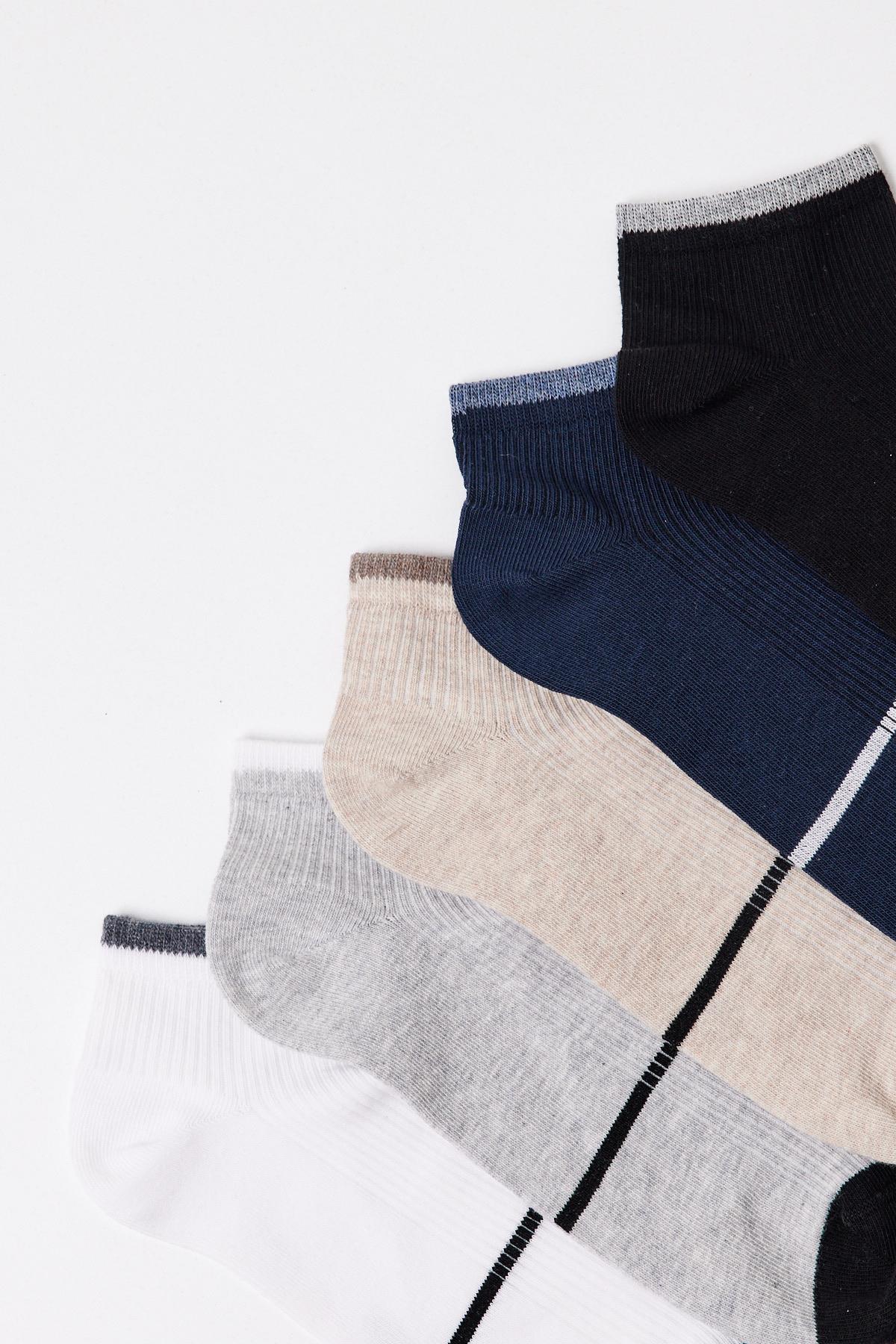 Erkek Çok Renkli Çizgili 5li Patik Çorap