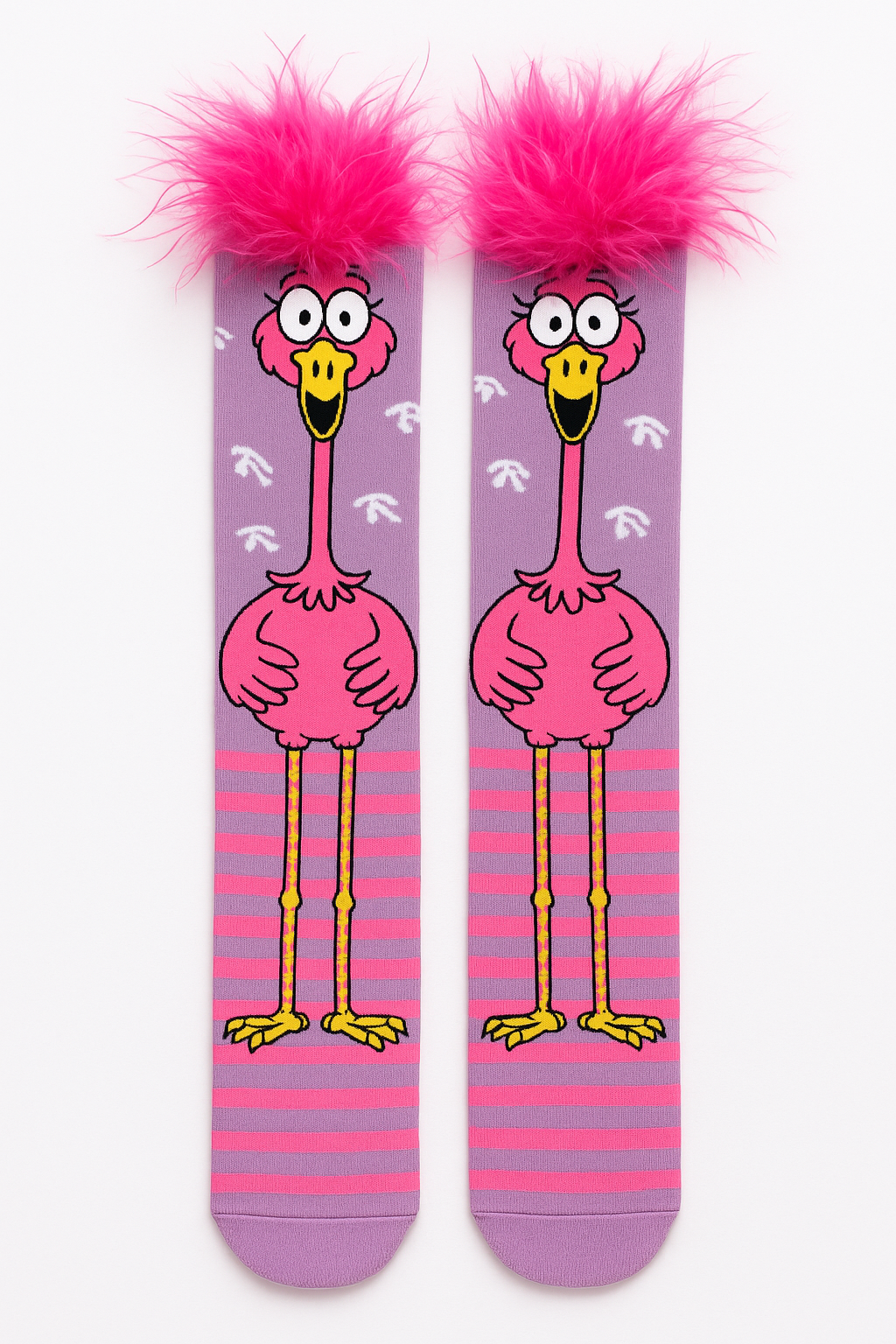 Kız Çocuk Flamingo Desenli Tüylü Aksesuarlı Dizüstü Çorap 