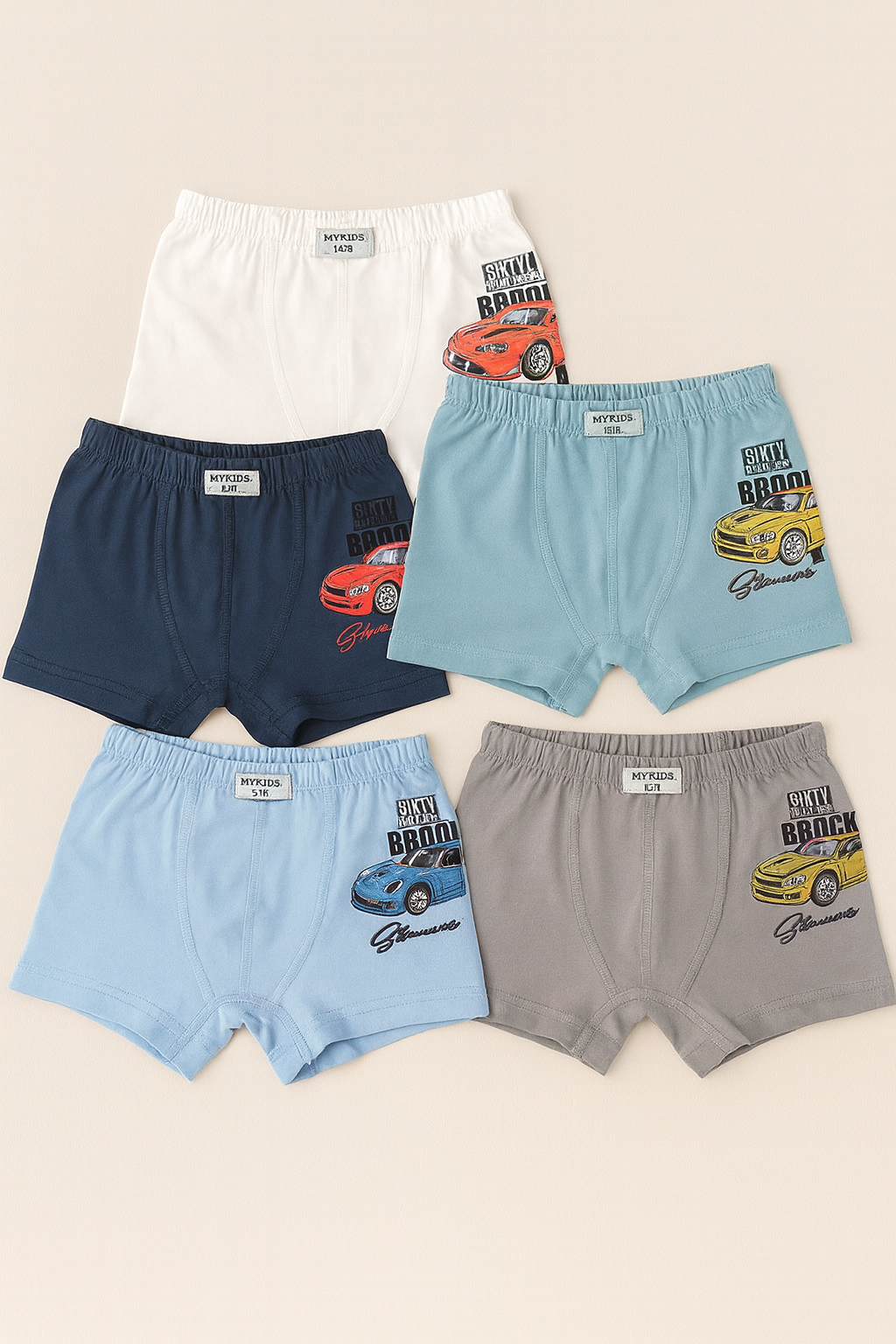 12503G1070 5PCK ARABA BASKILI ERKEK ÇOCUK BOXER - E-2917 ÇOK RENKLİ