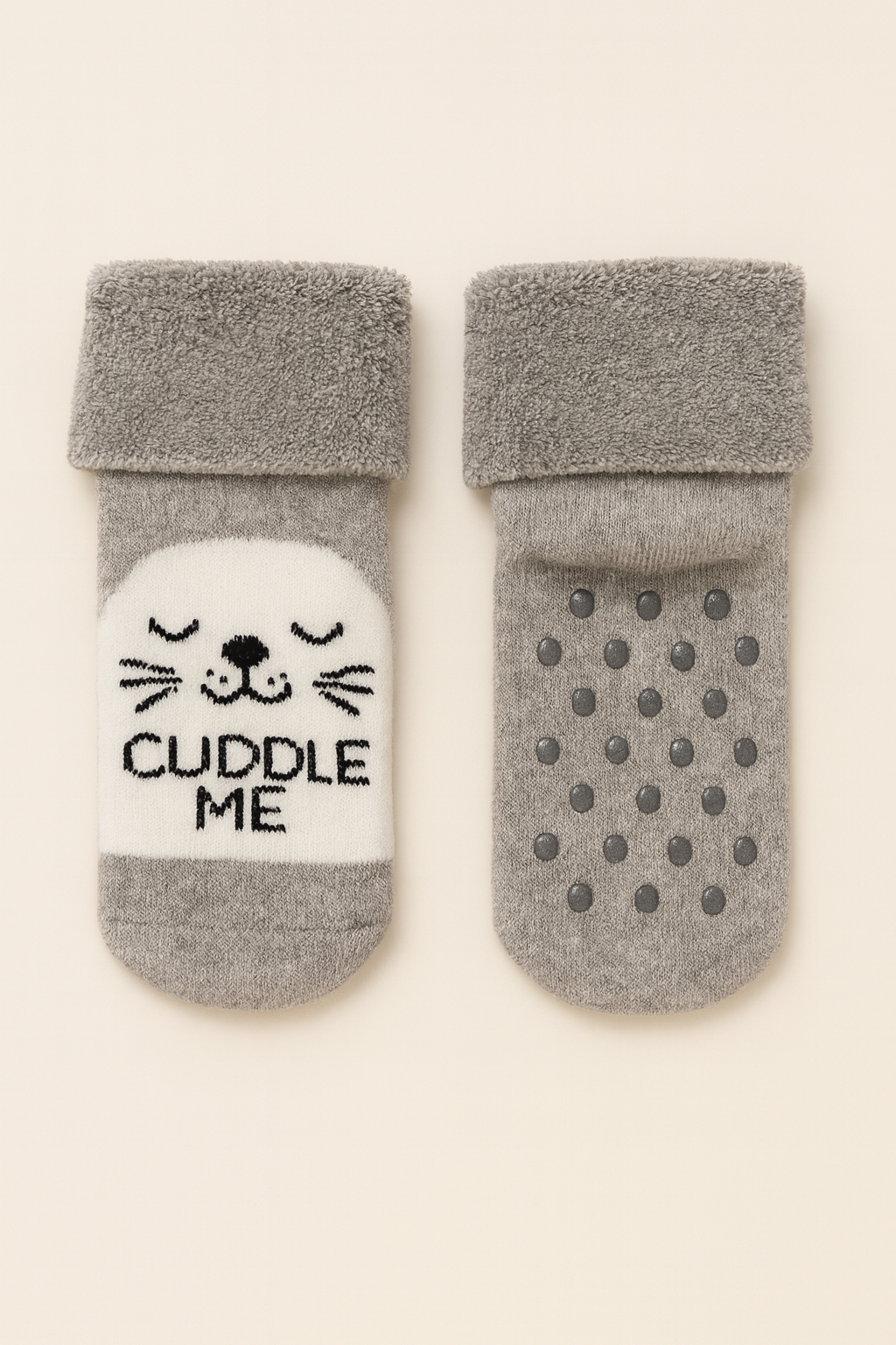 Bebek Hayvan Desenli Havlu Soket Çorap Gri