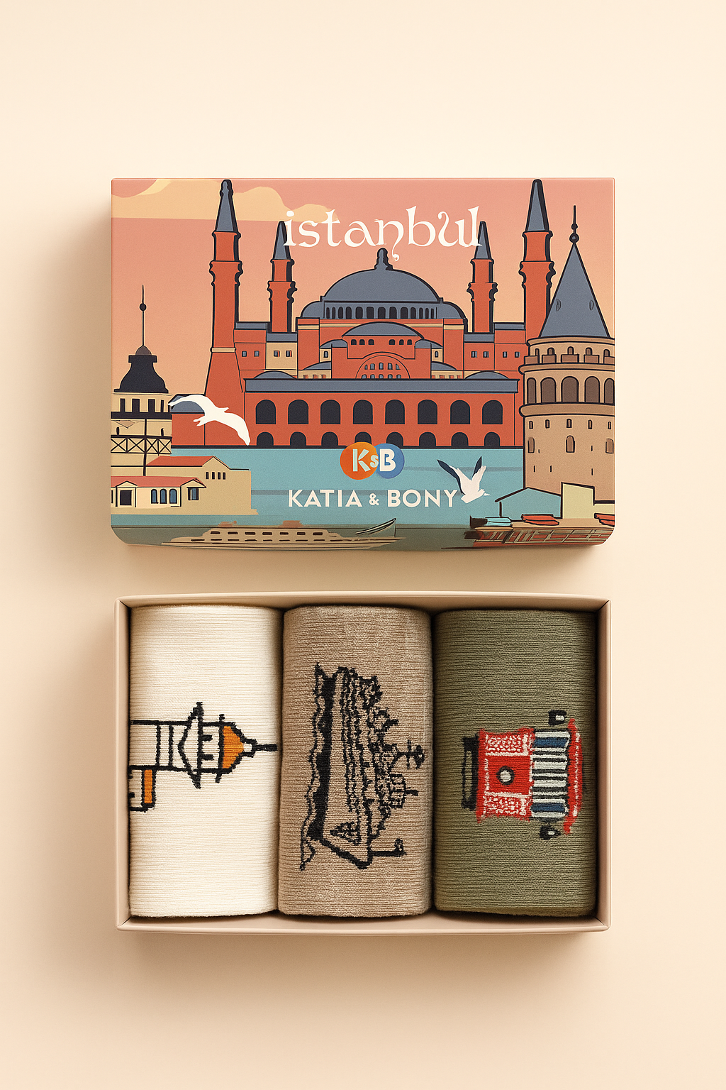 Özel İstanbul Koleksiyonu Kutulu 3lü Şehir Serisi Unisex Çorap Seti 