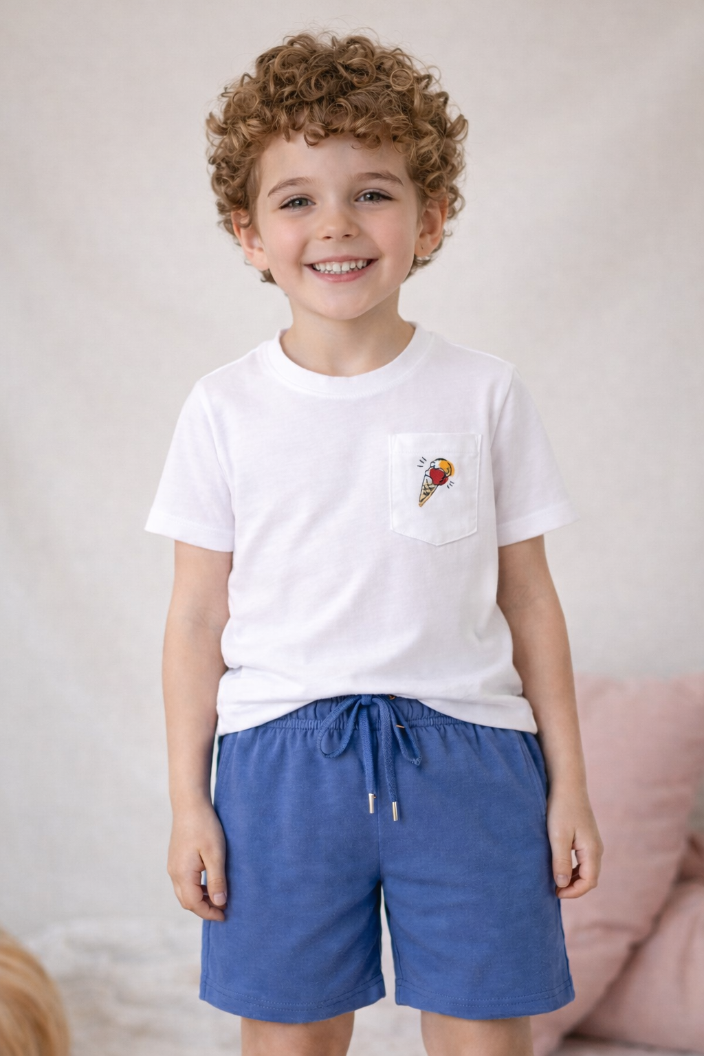 Erkek Çocuk Floral Dondurma Desenli Şortlu Pijama Takımı