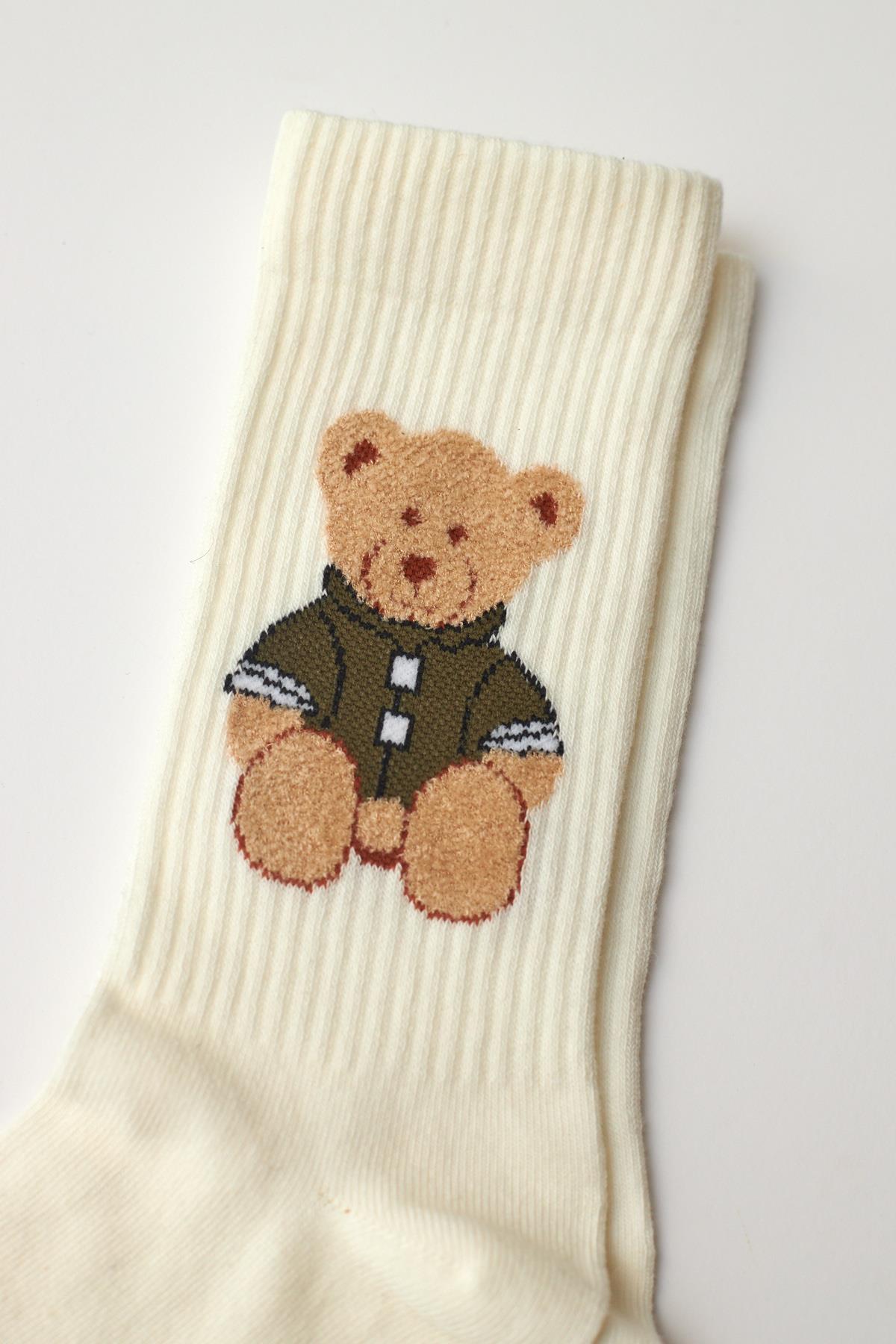 Teddy Desenli Soket Çorap Ekru