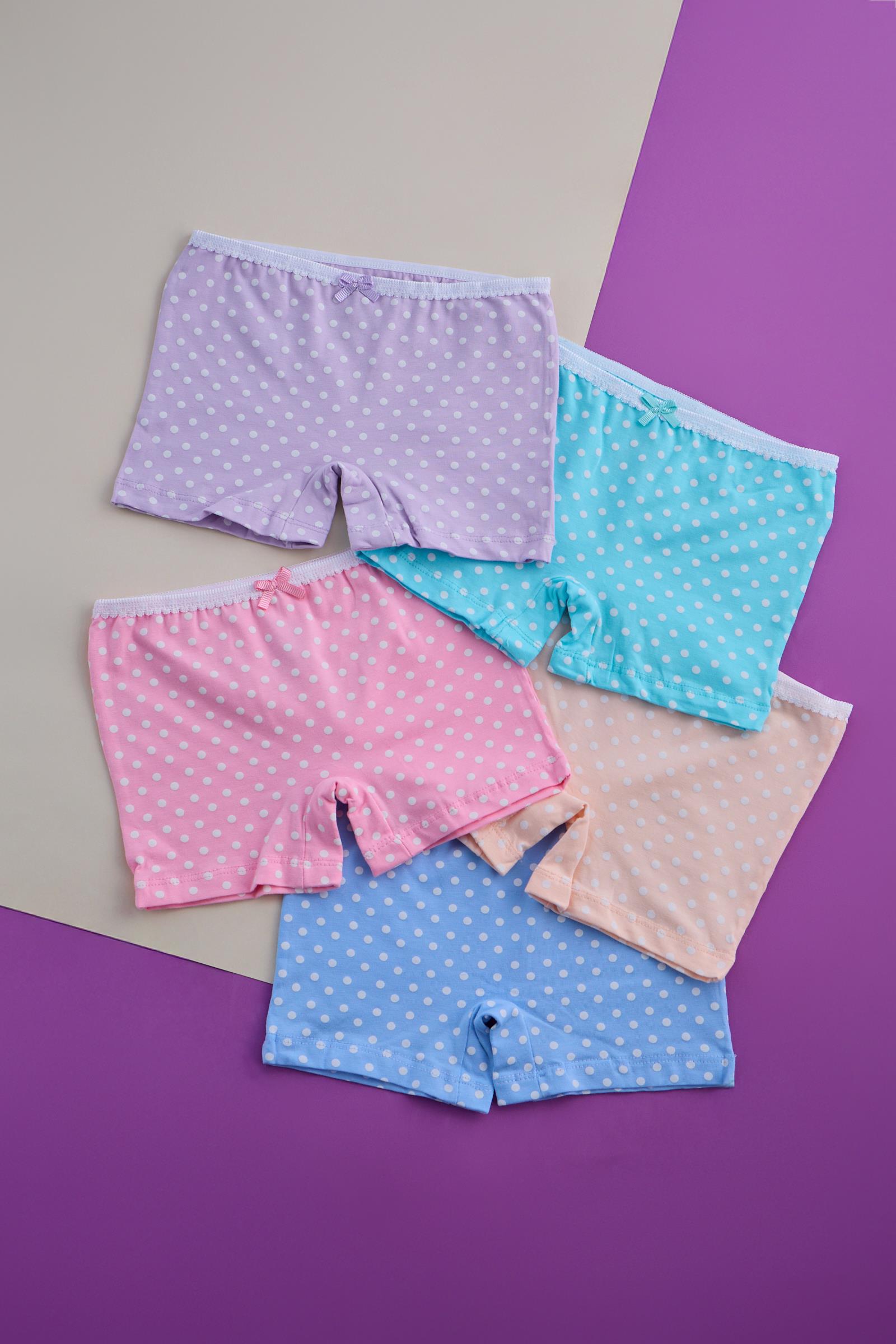 Kız Çocuk 5 li Paket  Puantiye Detaylı Boxer Çok Renkli