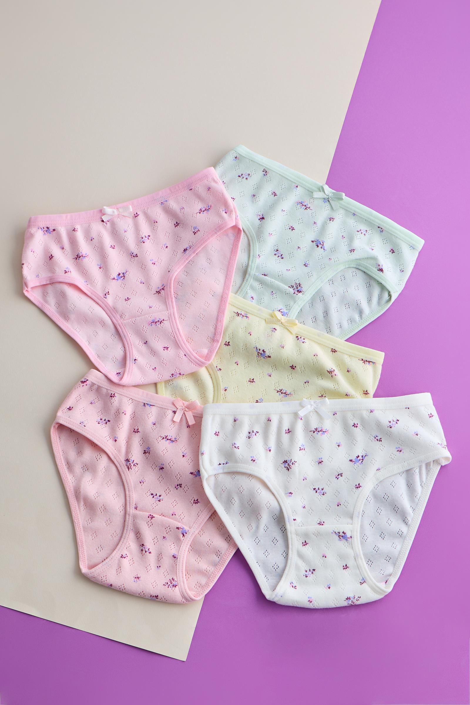 Kız Çocuk 5 li Paket Çiçek Desenli Slip Çok Renkli