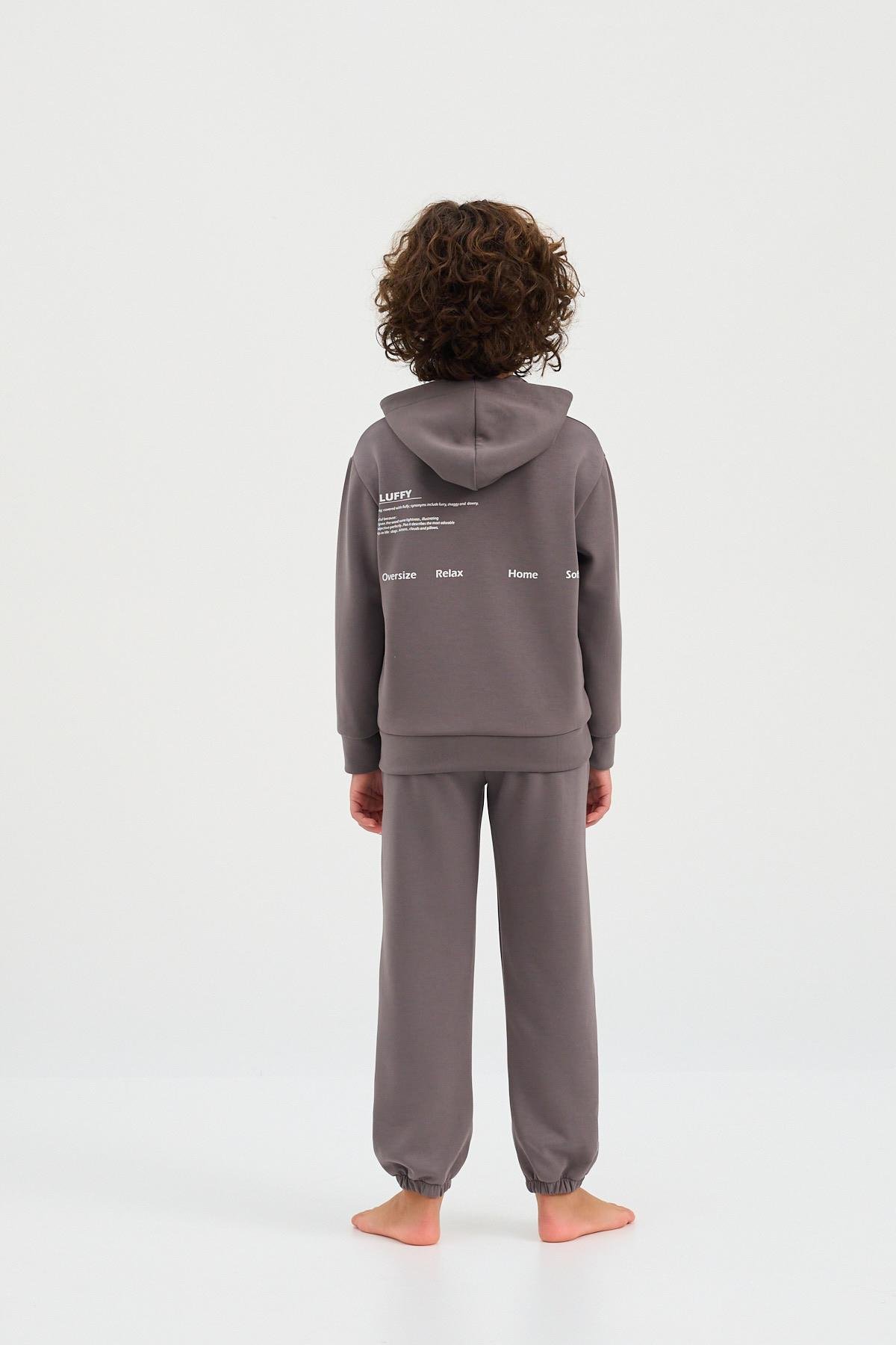 22410K2007 BASIC FLUFFY UNISEX ÇOCUK PAÇA LASTİKLİ PANTOLON KOYU GRI