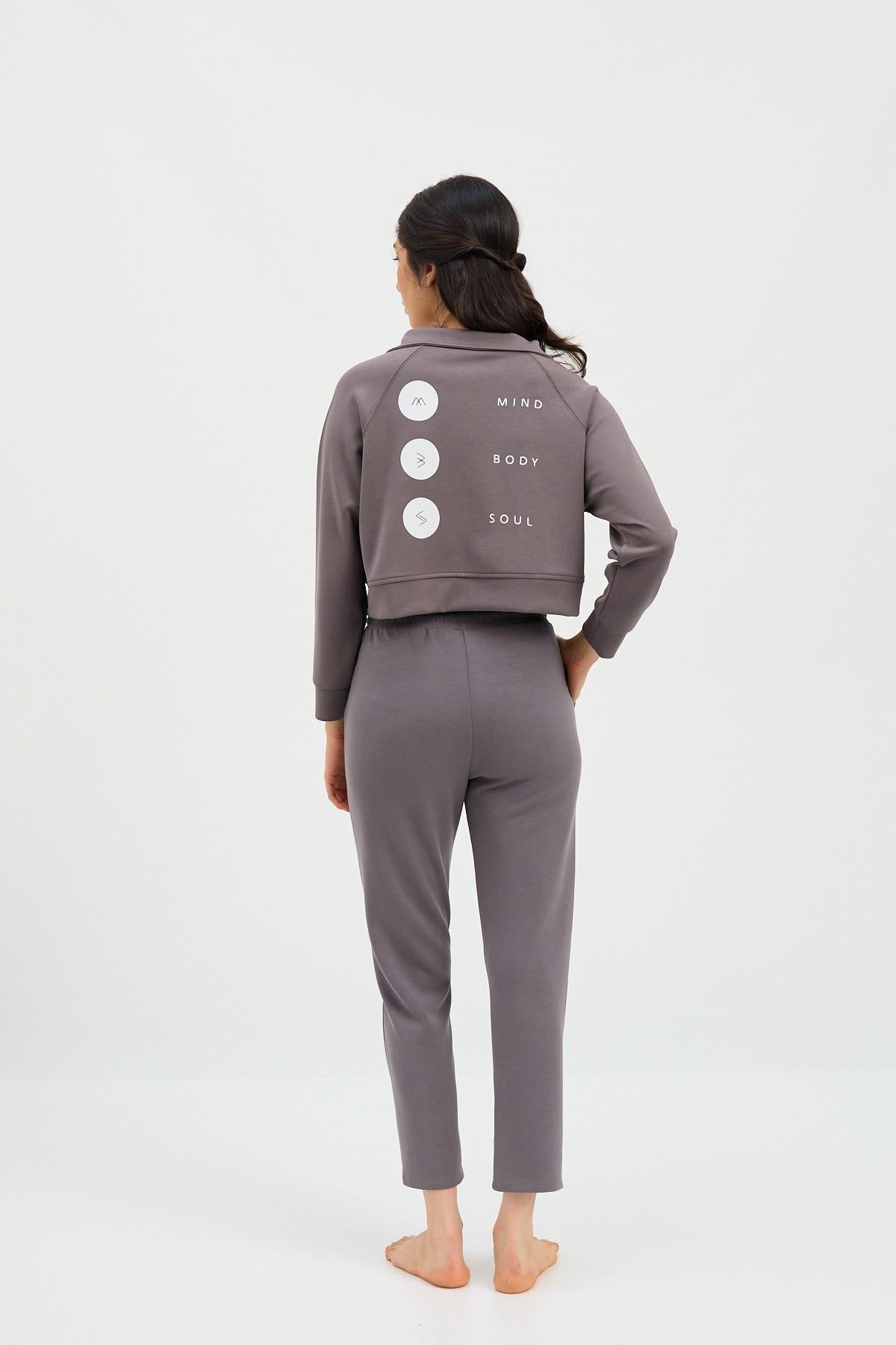 Kadın Basıc Fluffy Modal Crop Top Koyu Gri