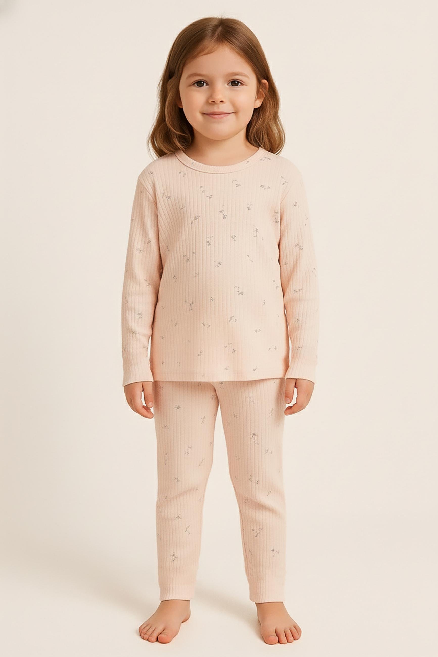 22512G2025 ÇİÇEK DESENLİ KIZ ÇOCUK PİJAMA TAKIM Pembe