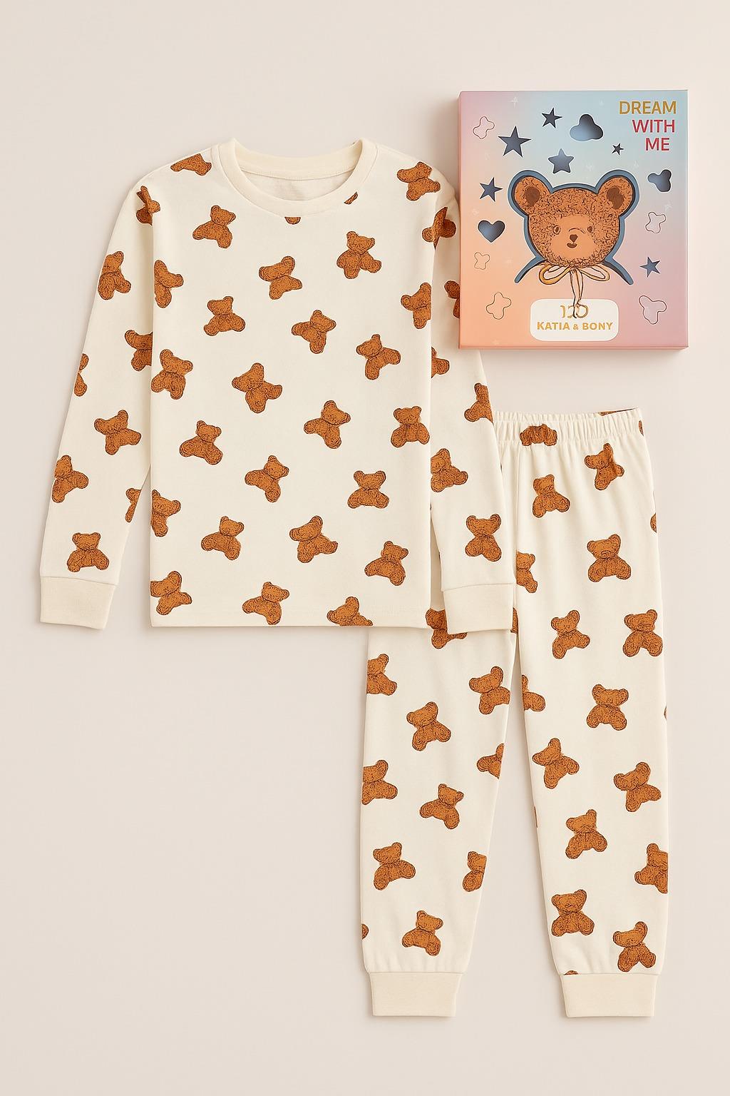 Çocuk Teddy Desenli Kutulu Pijama Takımı