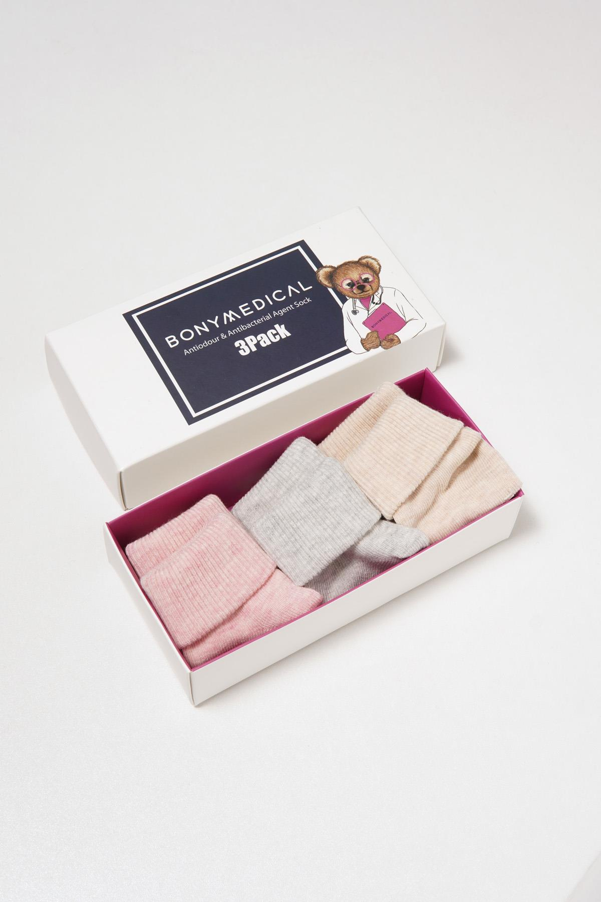 3 lü Paket Medikal Bebek Çorap Pembe Desenli