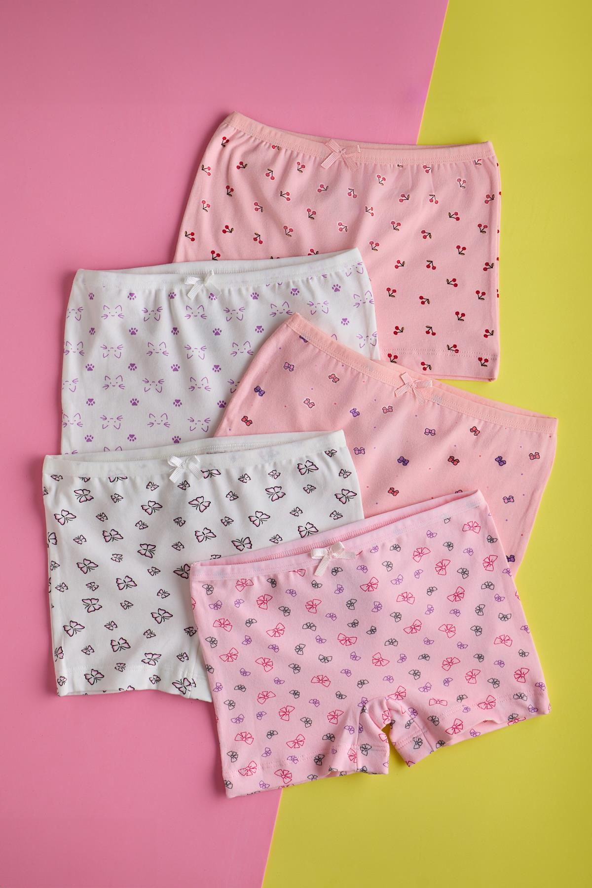 Kız Çocuk 5 li Paket Kelebek Desenli Boxer Çok Renkli