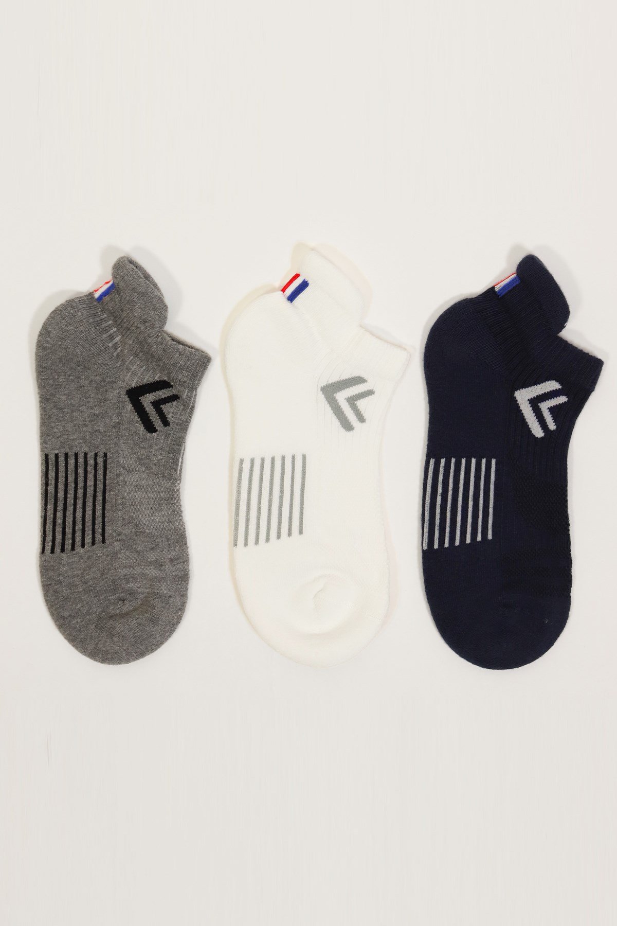 3lü Paket Golf Unisex Step Çorap Beyaz/Lacivert/Gri