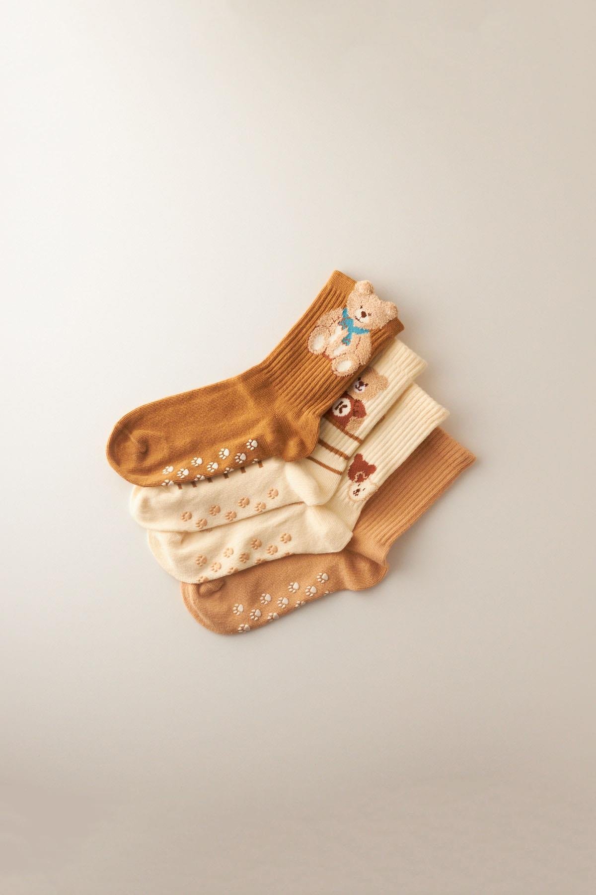 Çocuk Teddy Bear Desenli 4lü Soket Çorap