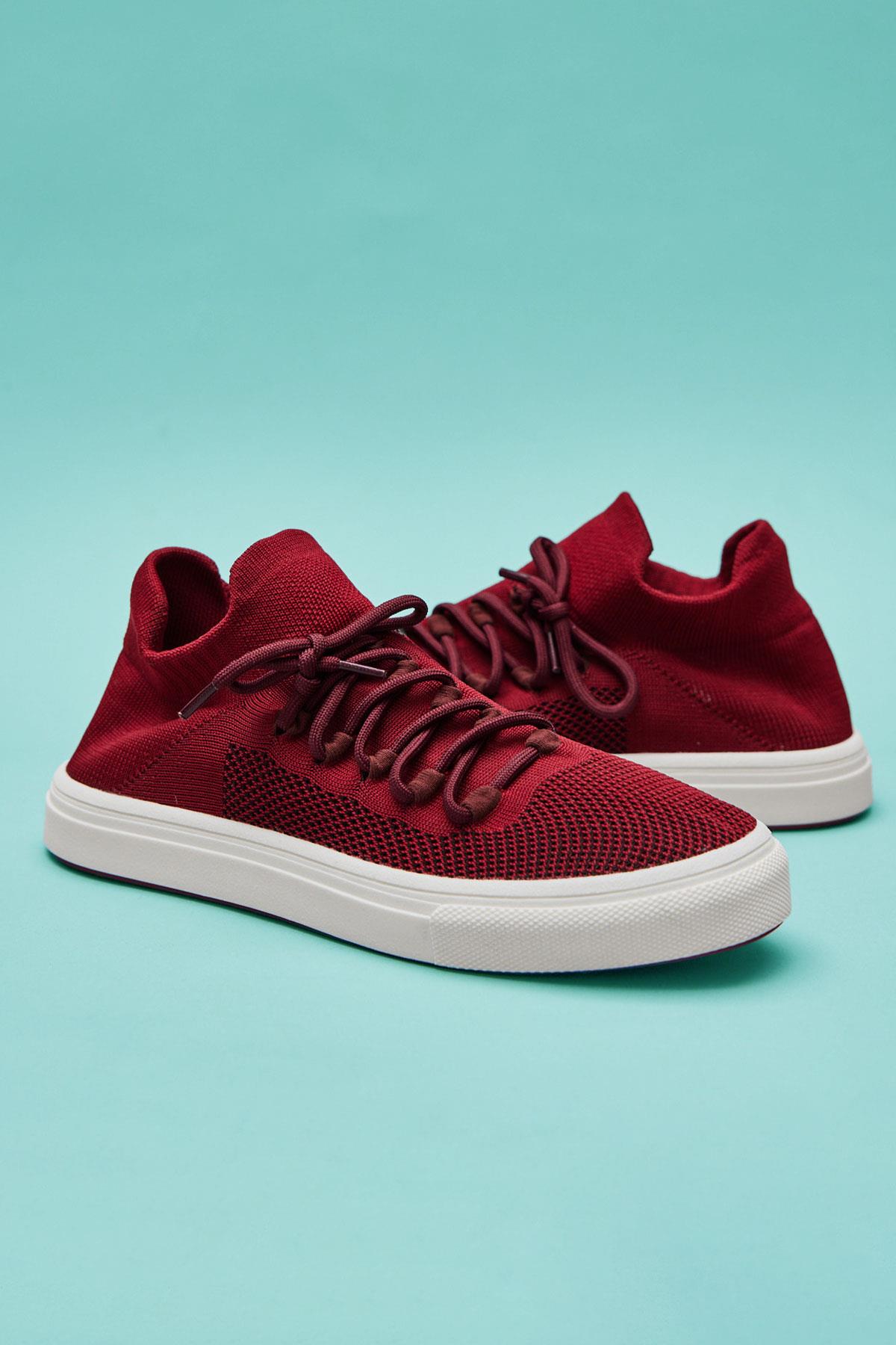 Kadın Bağcıklı Çorap Ayakkabı Bordo