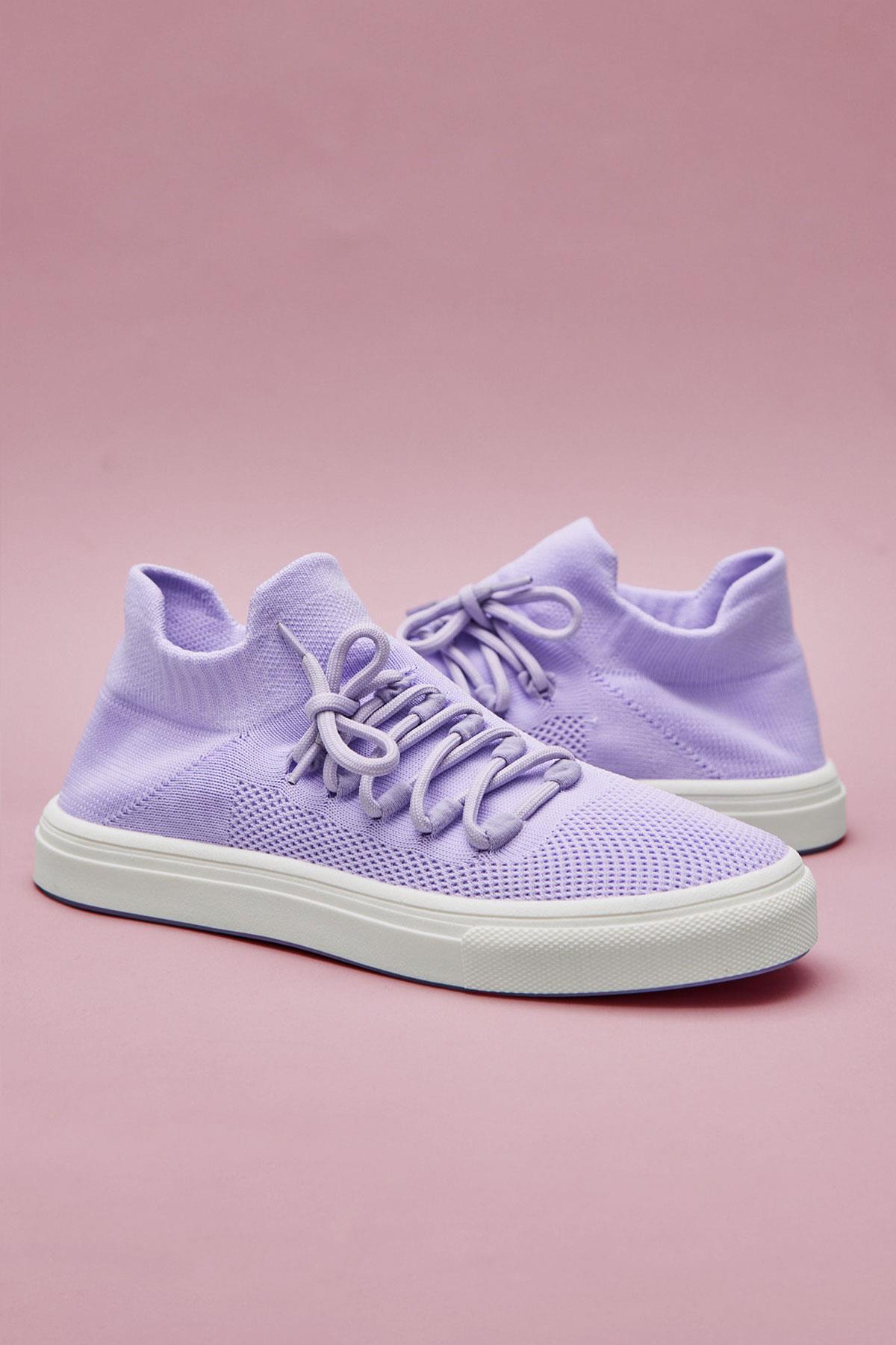 Kadın Bağcıklı Çorap Ayakkabı Lila