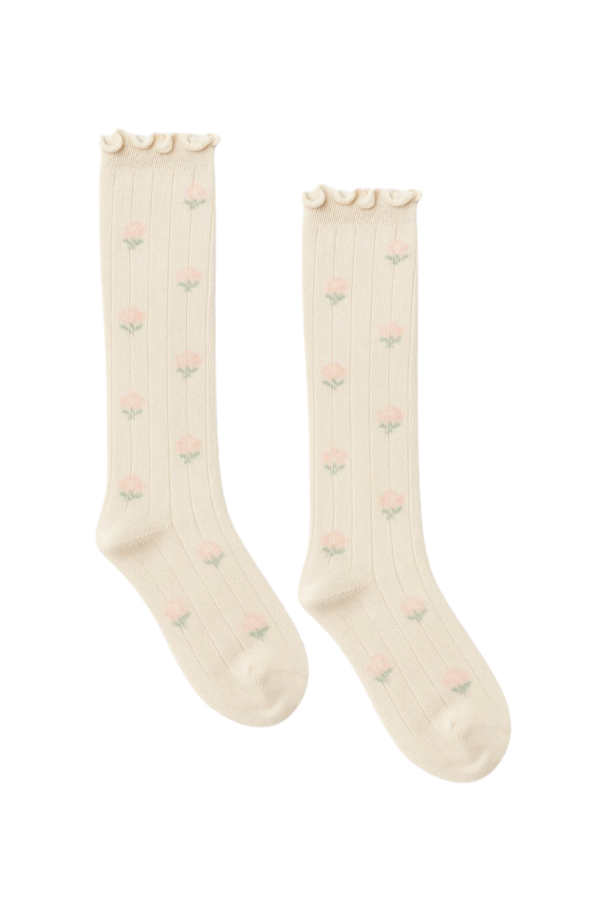 Bebek Çiçek Desenli Soket Çorap Bej 