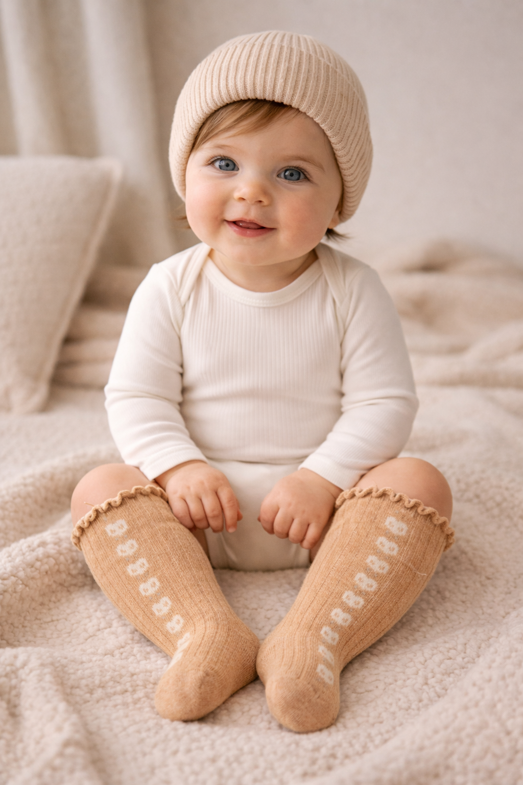 Bebek Çiçek Desenli Soket Çorap Kahverengi 