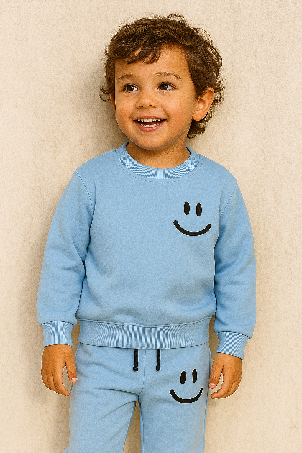 Çocuk Gülen Surat Baskılı Eşofman Takımı Mavi