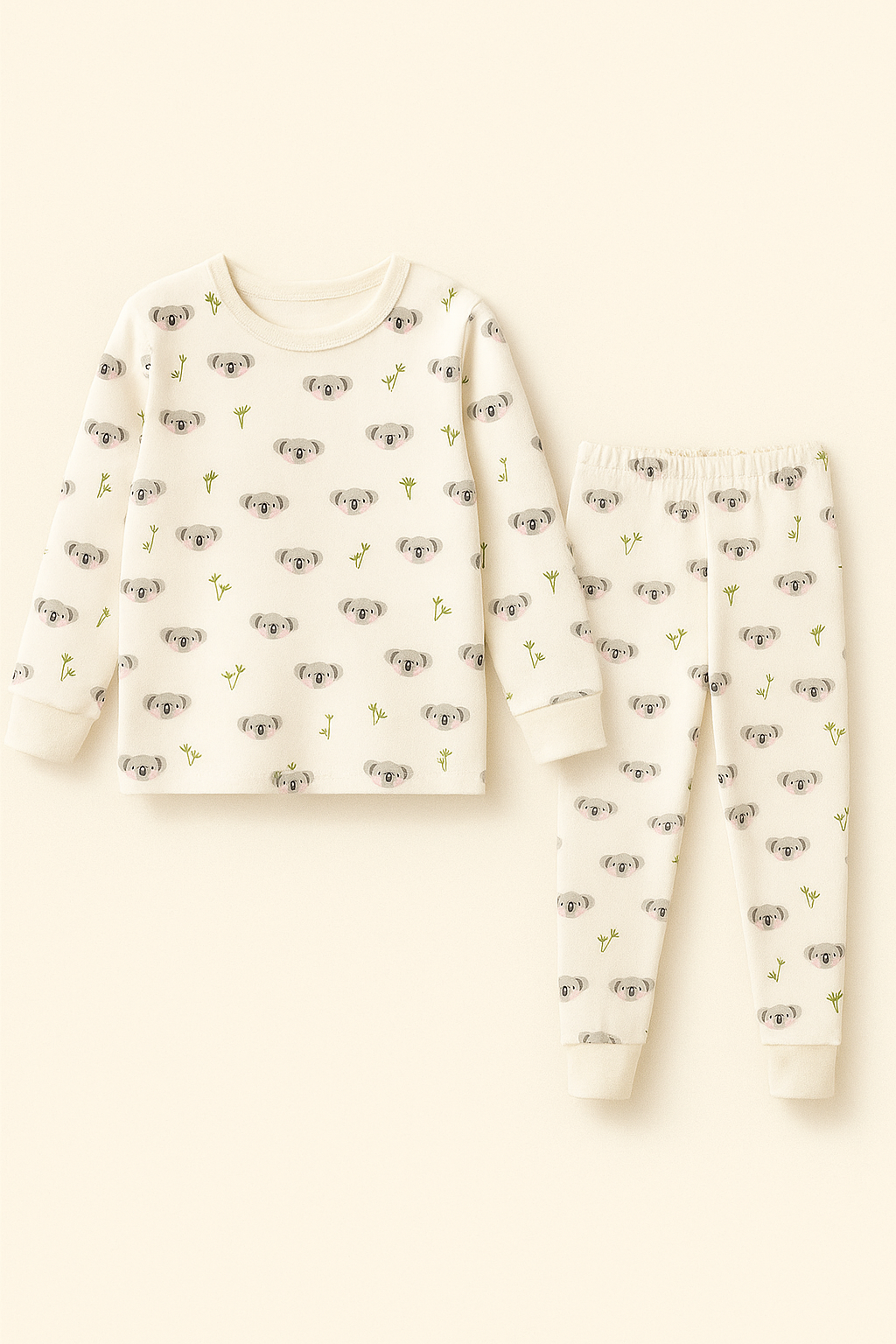 Çocuk Koala Desenli Pijama Takımı Ekru