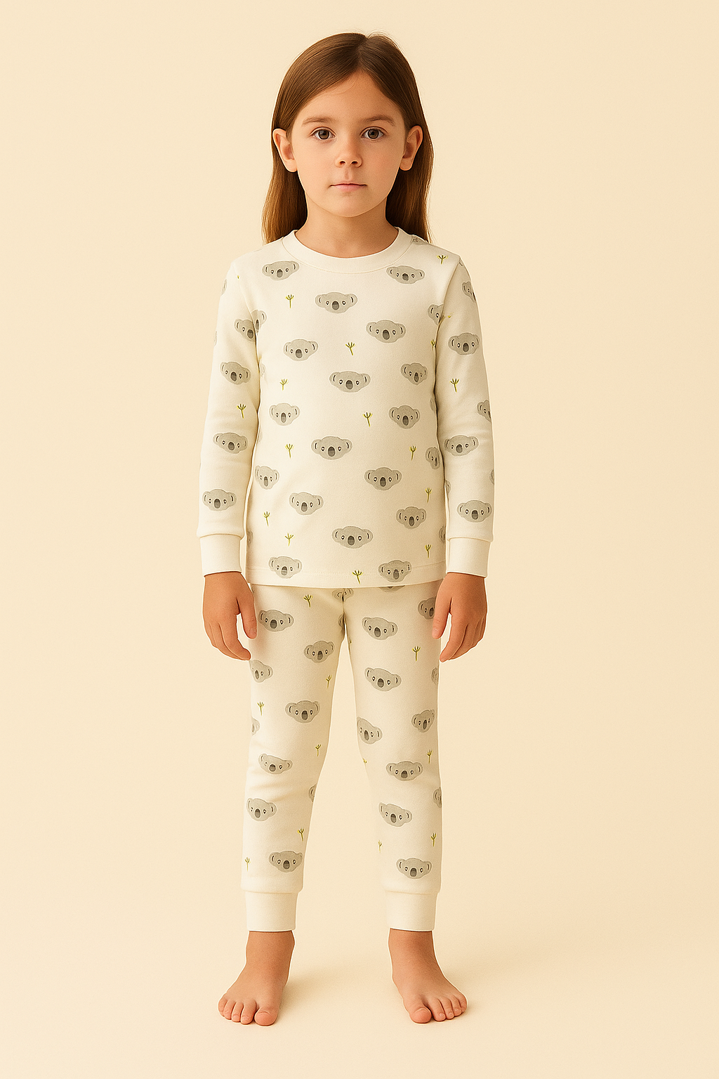 Çocuk Koala Desenli Pijama Takımı Ekru