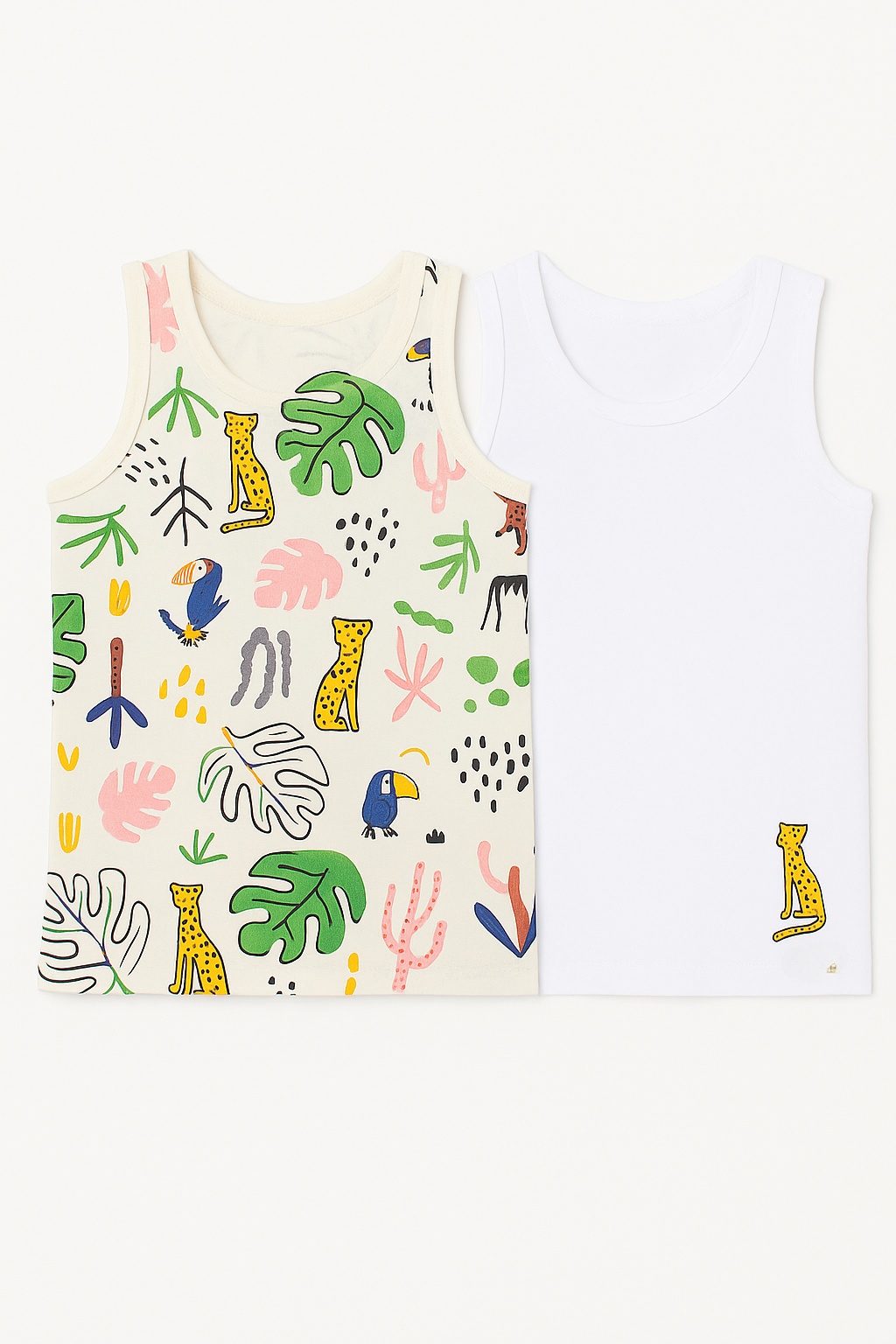 Çocuk Safari Desenli 2'li Paket Atlet Beyaz/Çok Renkli