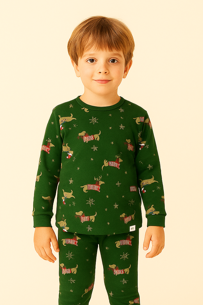 Çocuk Yılbaşı Temalı Pijama Takımı Yeşil