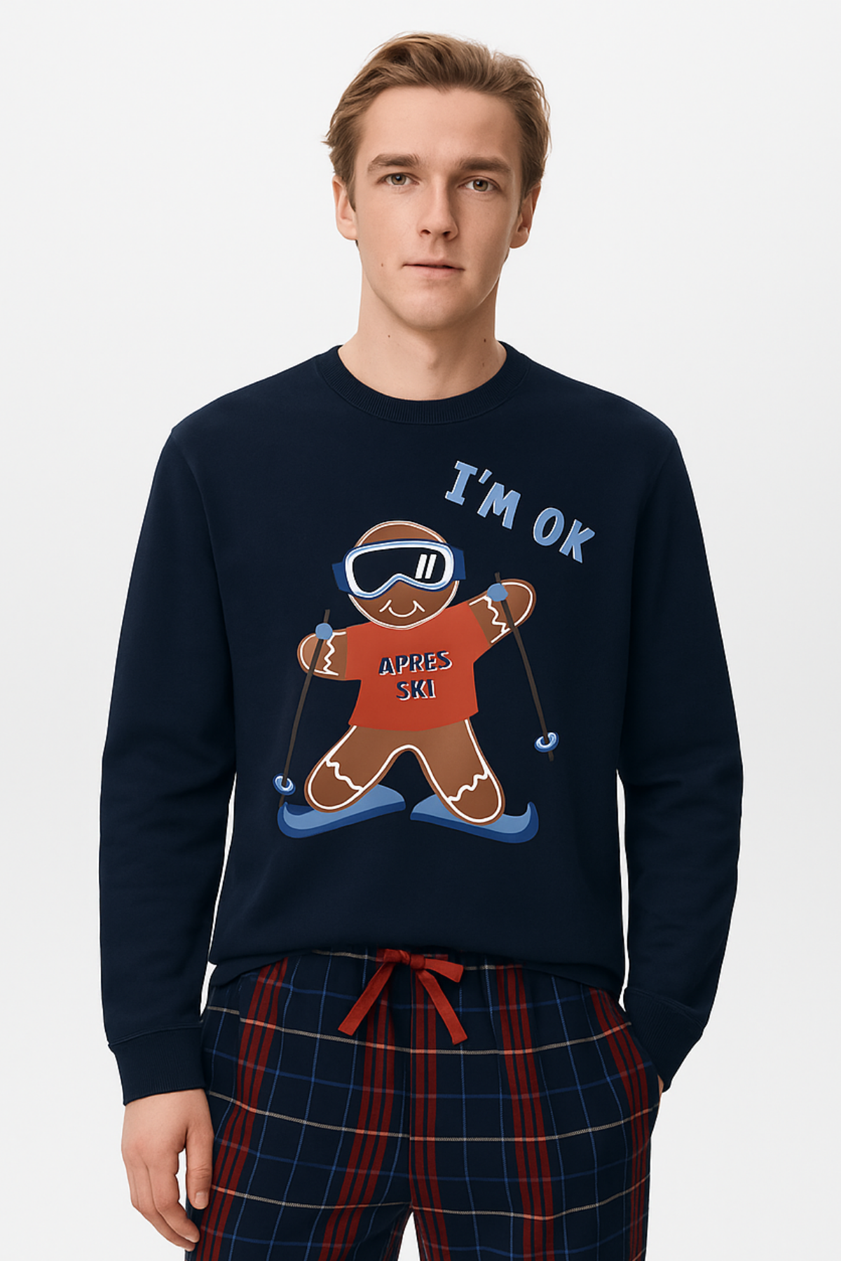 Erkek Snowboard Desenli Sweatshirt Pijama Üstü Lacivert