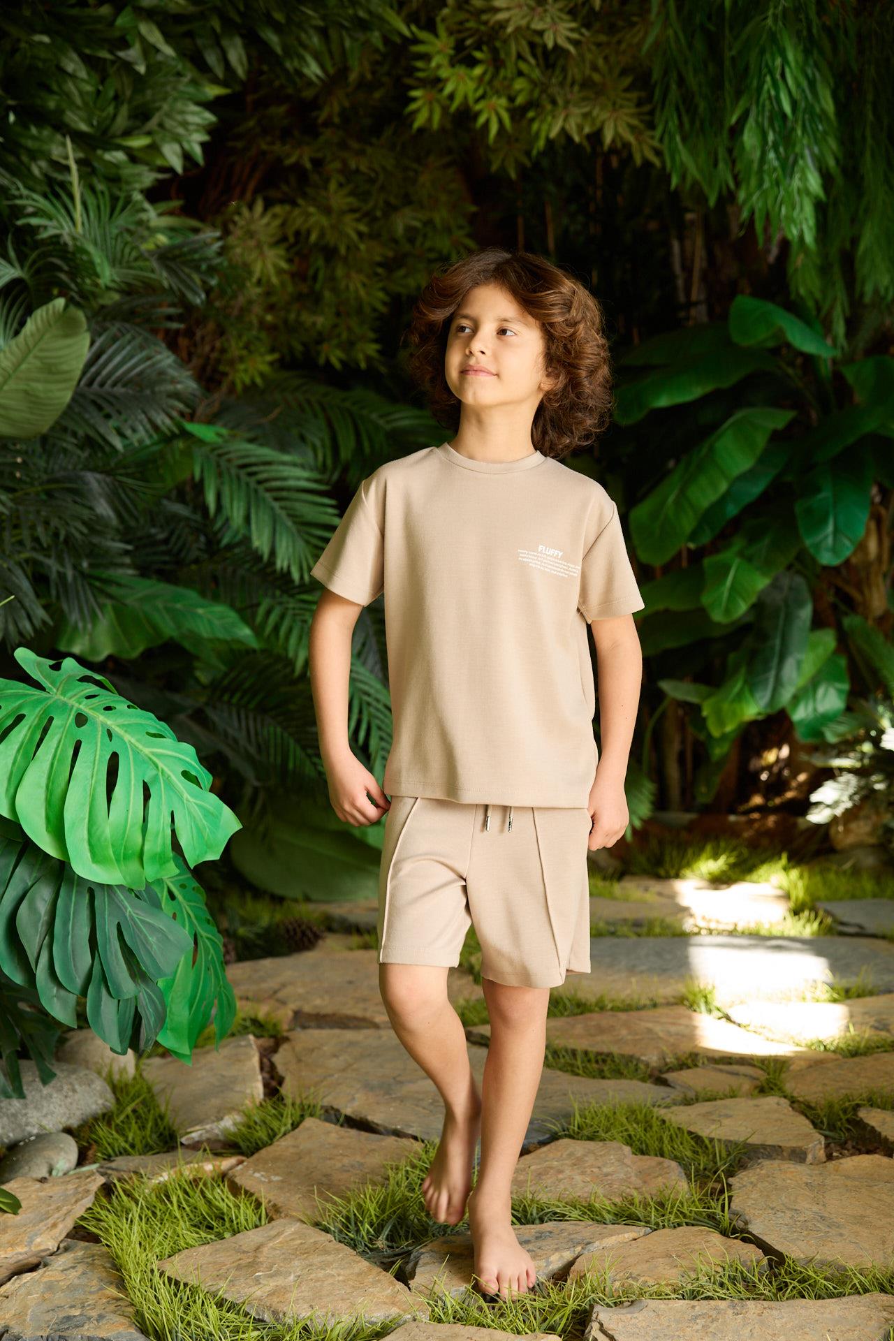 Beige Color Tie-Waist Shorts for Boys