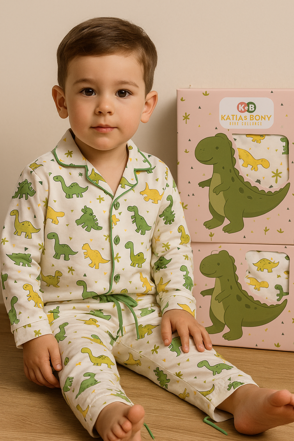 Erkek Çocuk Dinozor Desenli Kutulu Pijama Takımı