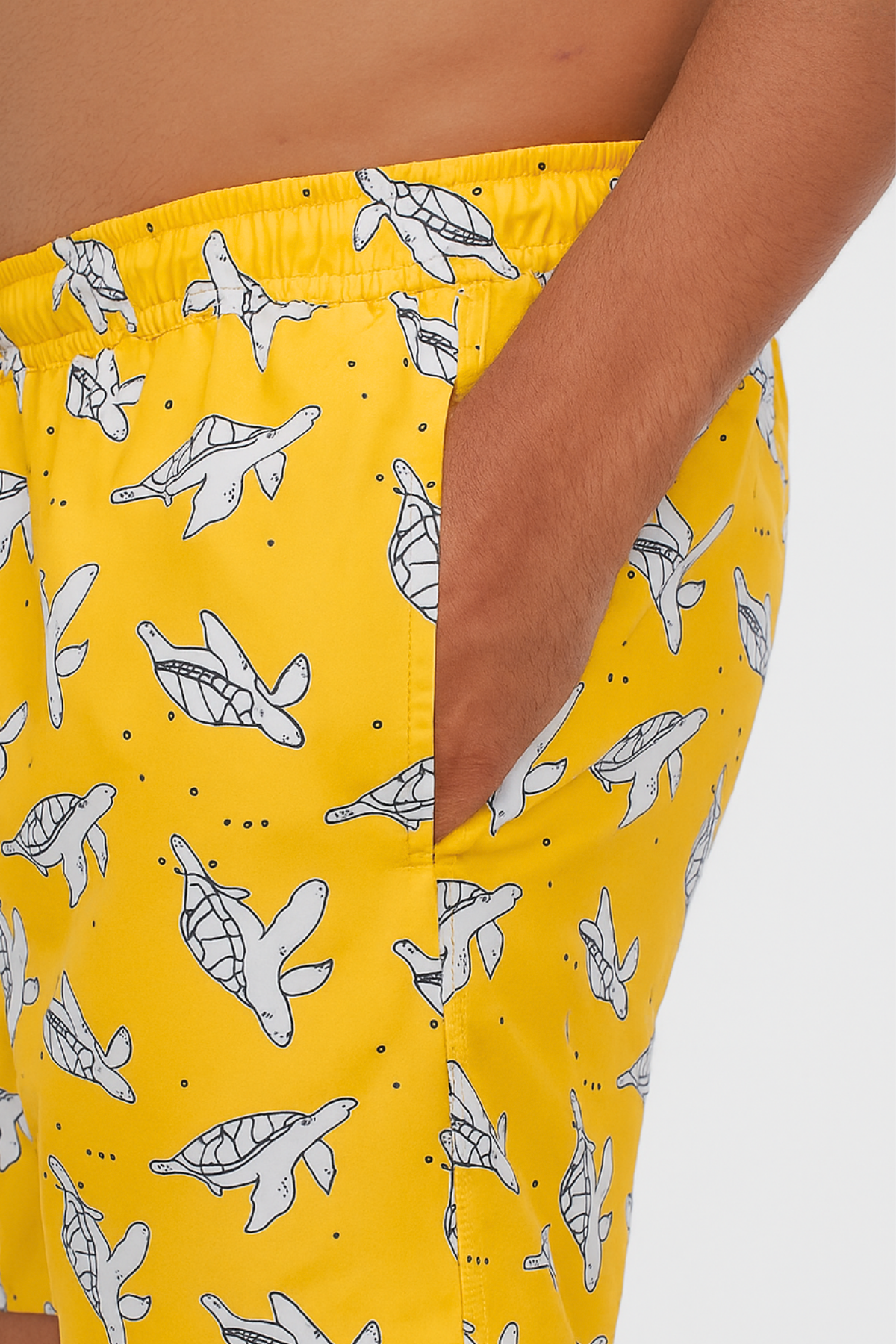 Erkek Lemon Party Kaplumbağa Desenli Deniz Şortu Sarı