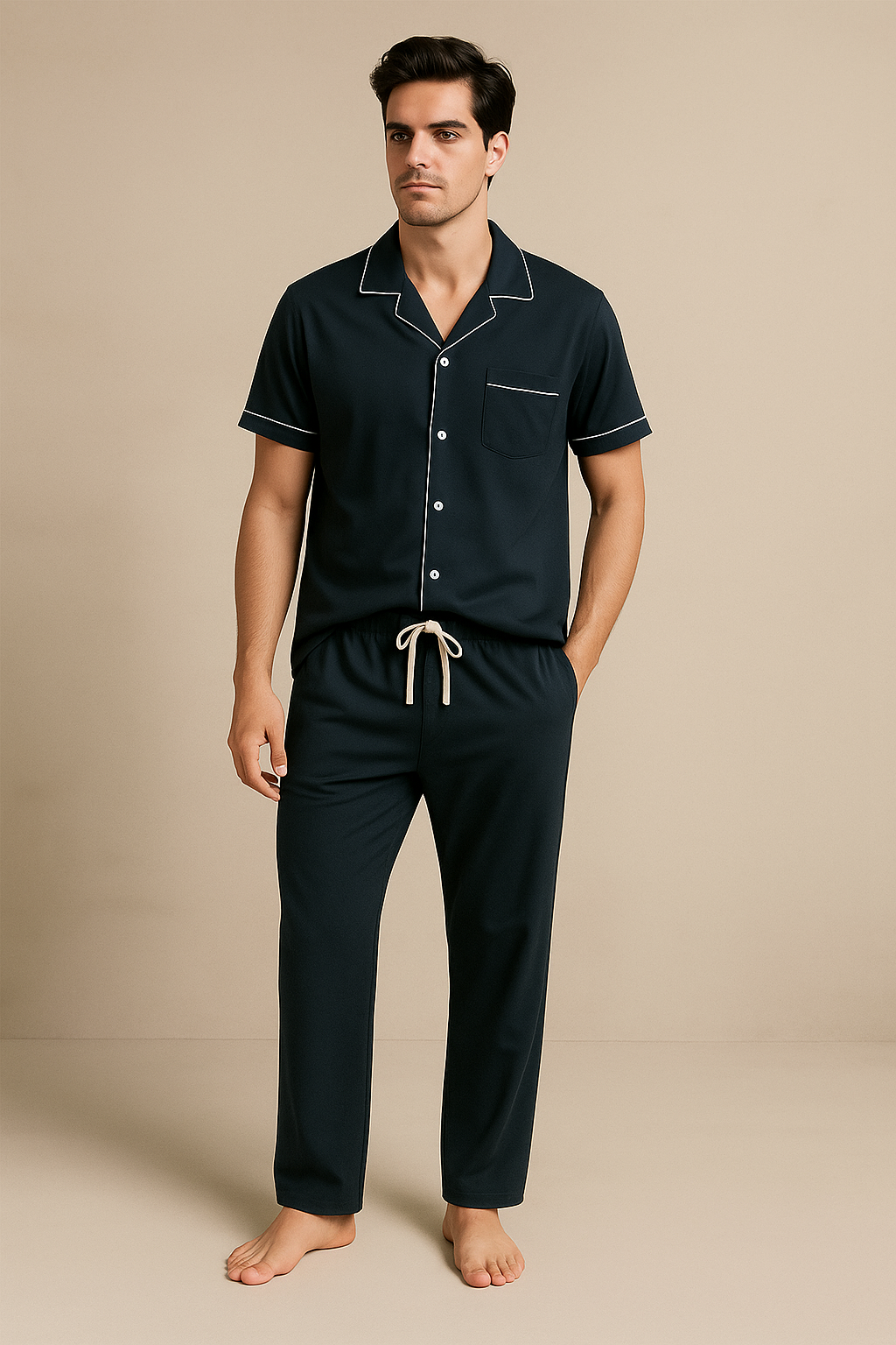 Erkek Silver Düğmeli Pijama Takımı Siyah