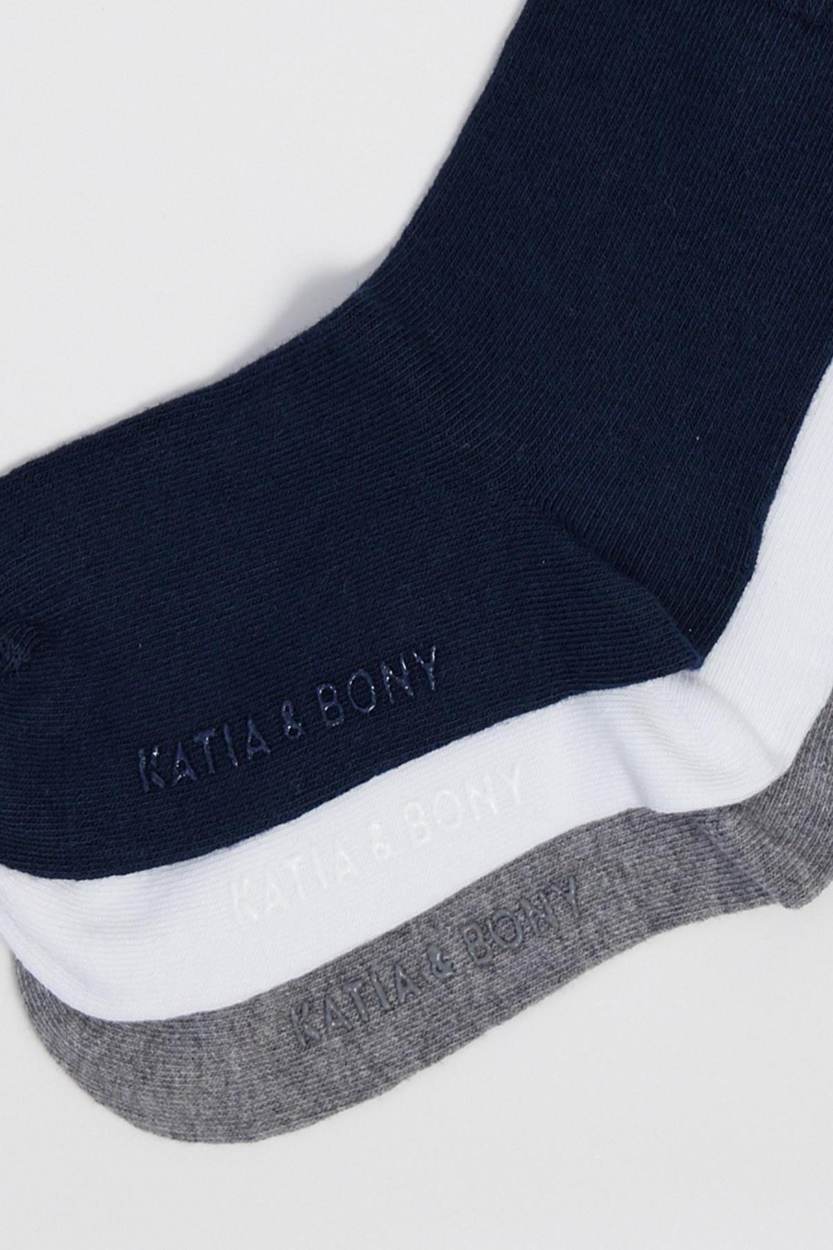 3-Pack Family Kids Ankle Socks White/Navy/Gray-Melange
