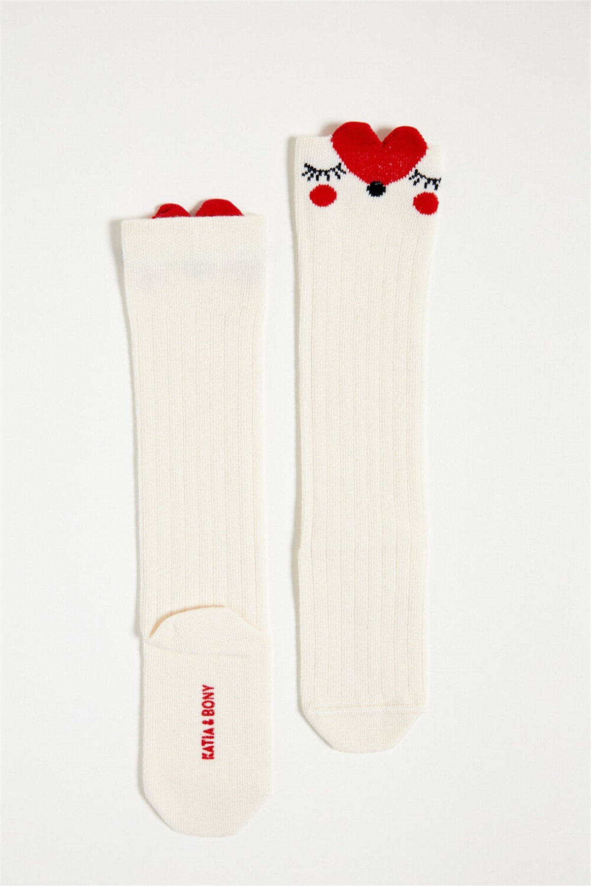 Bebek Kalp Detaylı Dizaltı Çorap Ekru