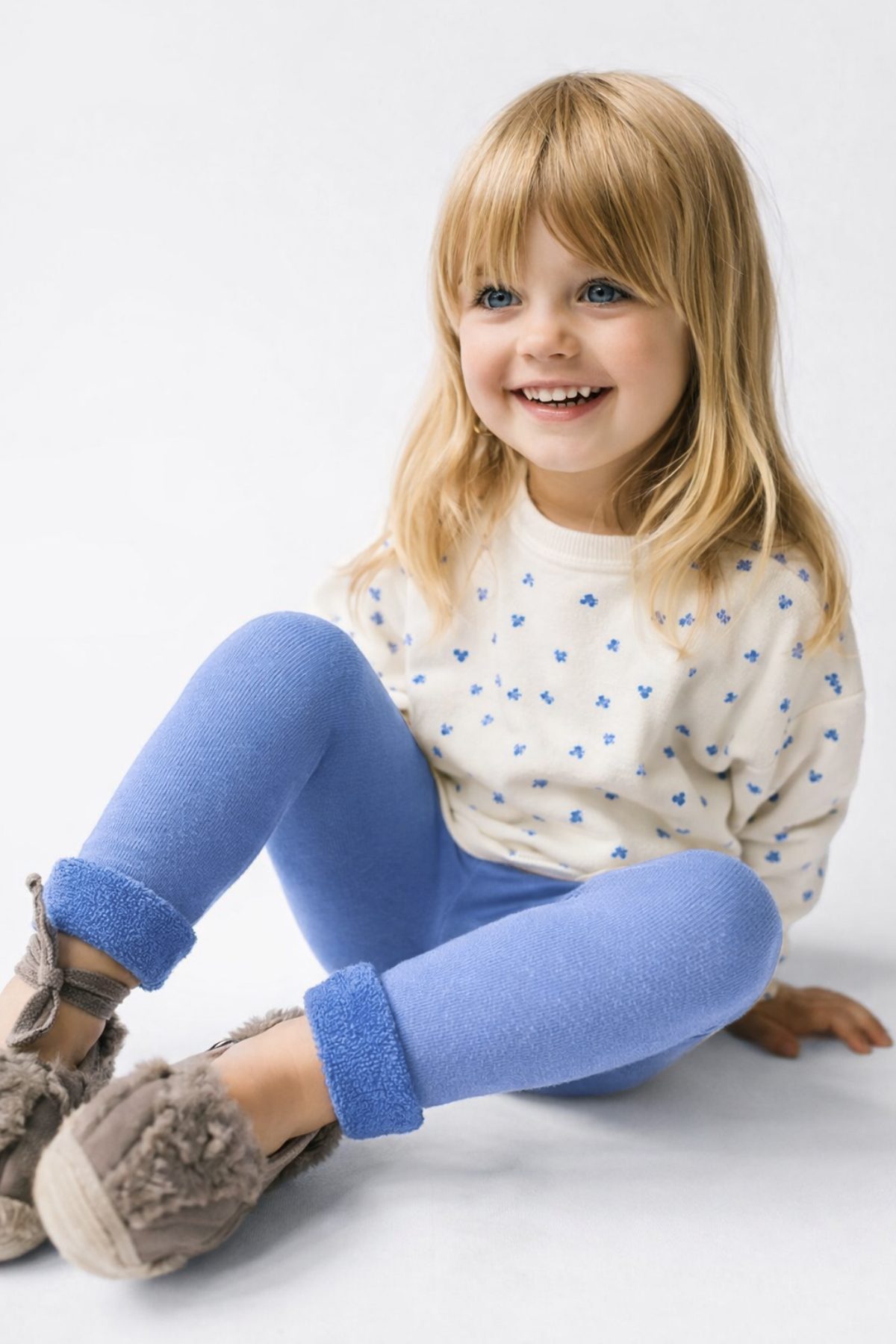 Towel-Lined Childrens Leggings Blue Melange
