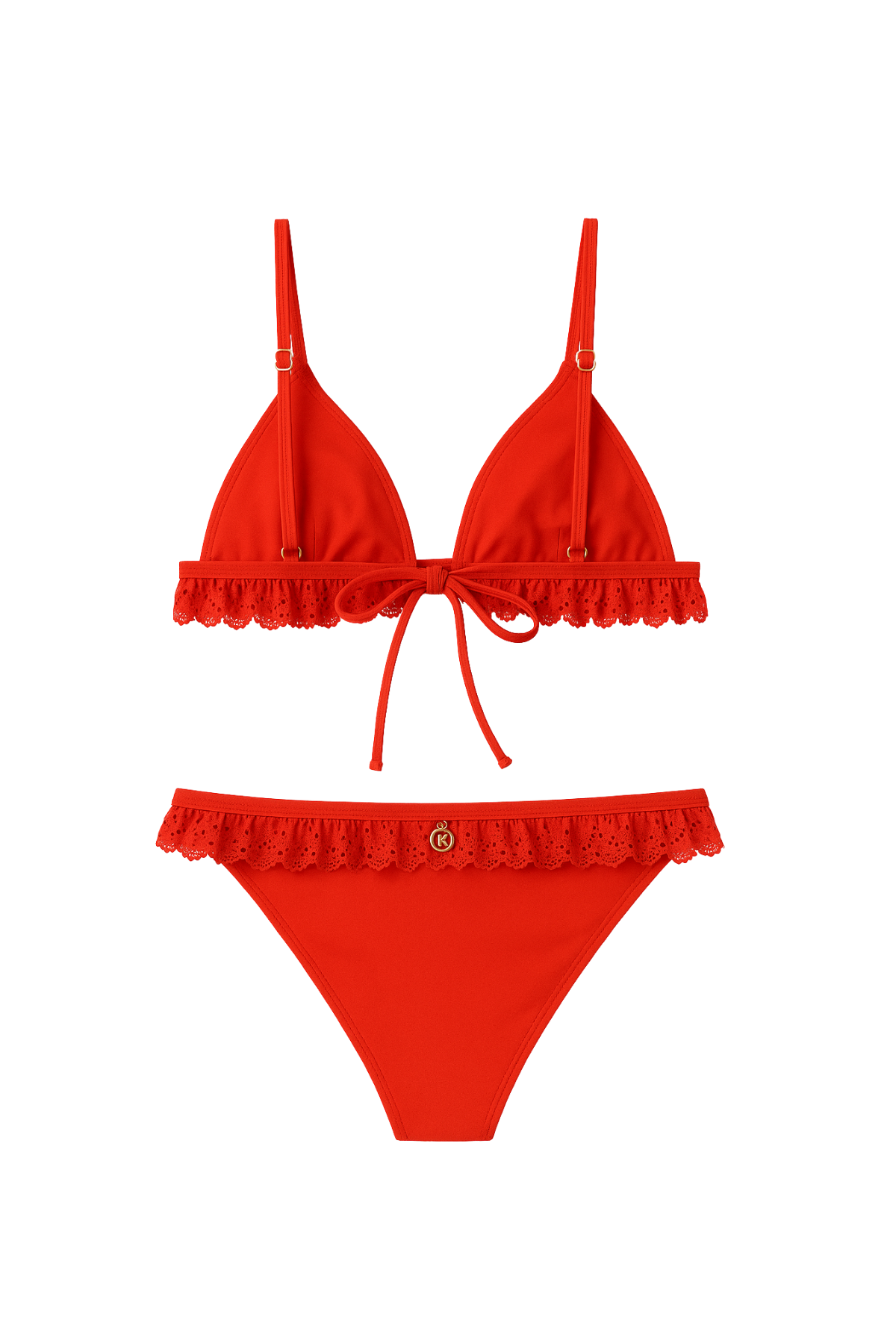 Kadın Frill Wave Su Taşı Aksesuarlı Bikini Takımı Mercan